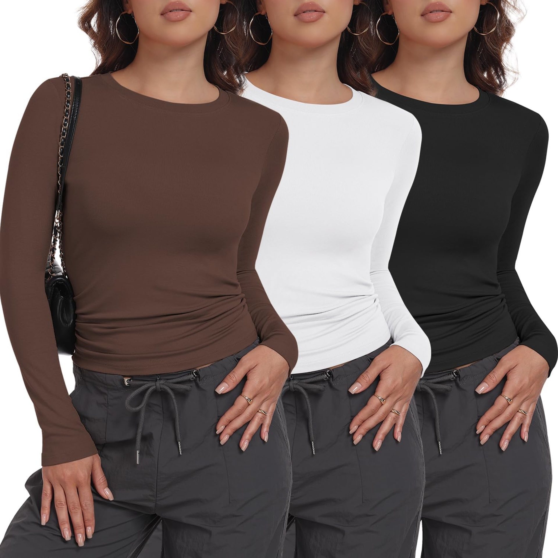 3 Pack Womens Long Sleeve Shirts Crew Neck Basic Stretchy Fitted Y2K Tops Going Out Fashion Clothes 3 Pack Womens Long Sleeve Shirts Crew Neck Basic Stretchy Fitted Y2K Tops Going Out Fashion Clothes