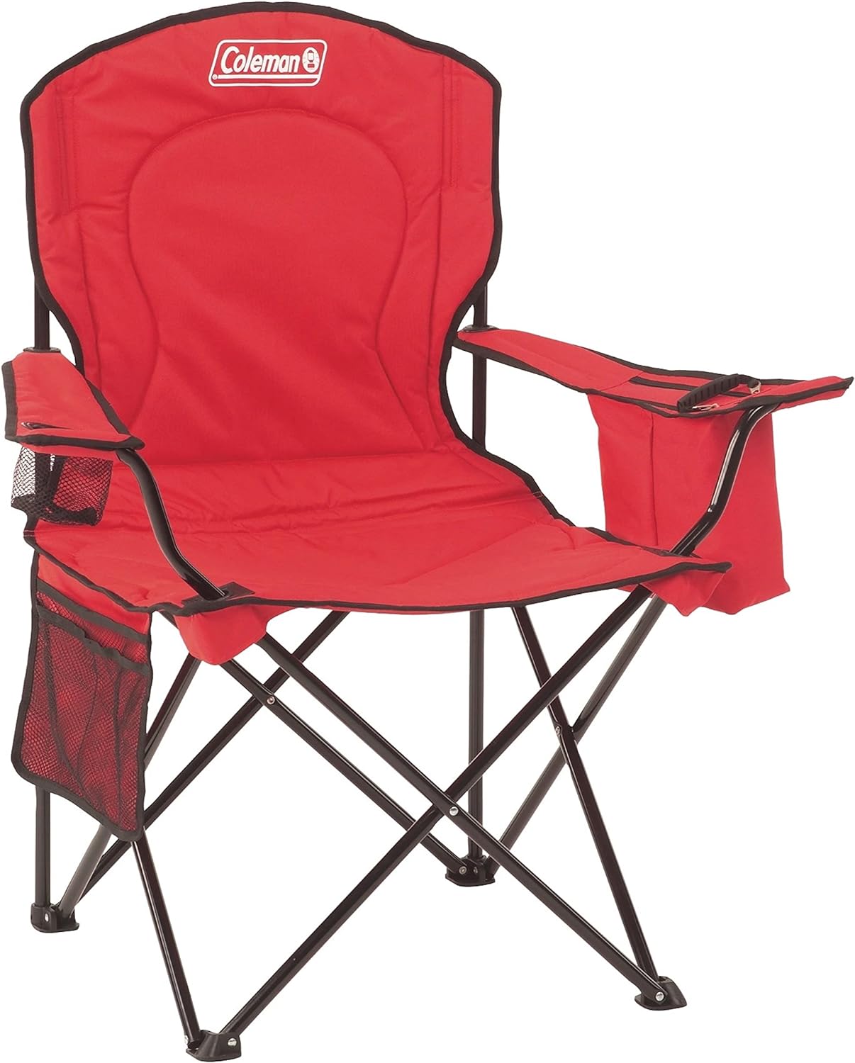 Coleman Portable Camping Quad Chair with 4-Can Cooler, Cushioned Seat & Back with Side Pockets & Cup Holder, Carry Bag Included Coleman Portable Camping Quad Chair with 4-Can Cooler, Cushioned Seat & Back with Side Pockets & Cup Holder, Carry Bag Included