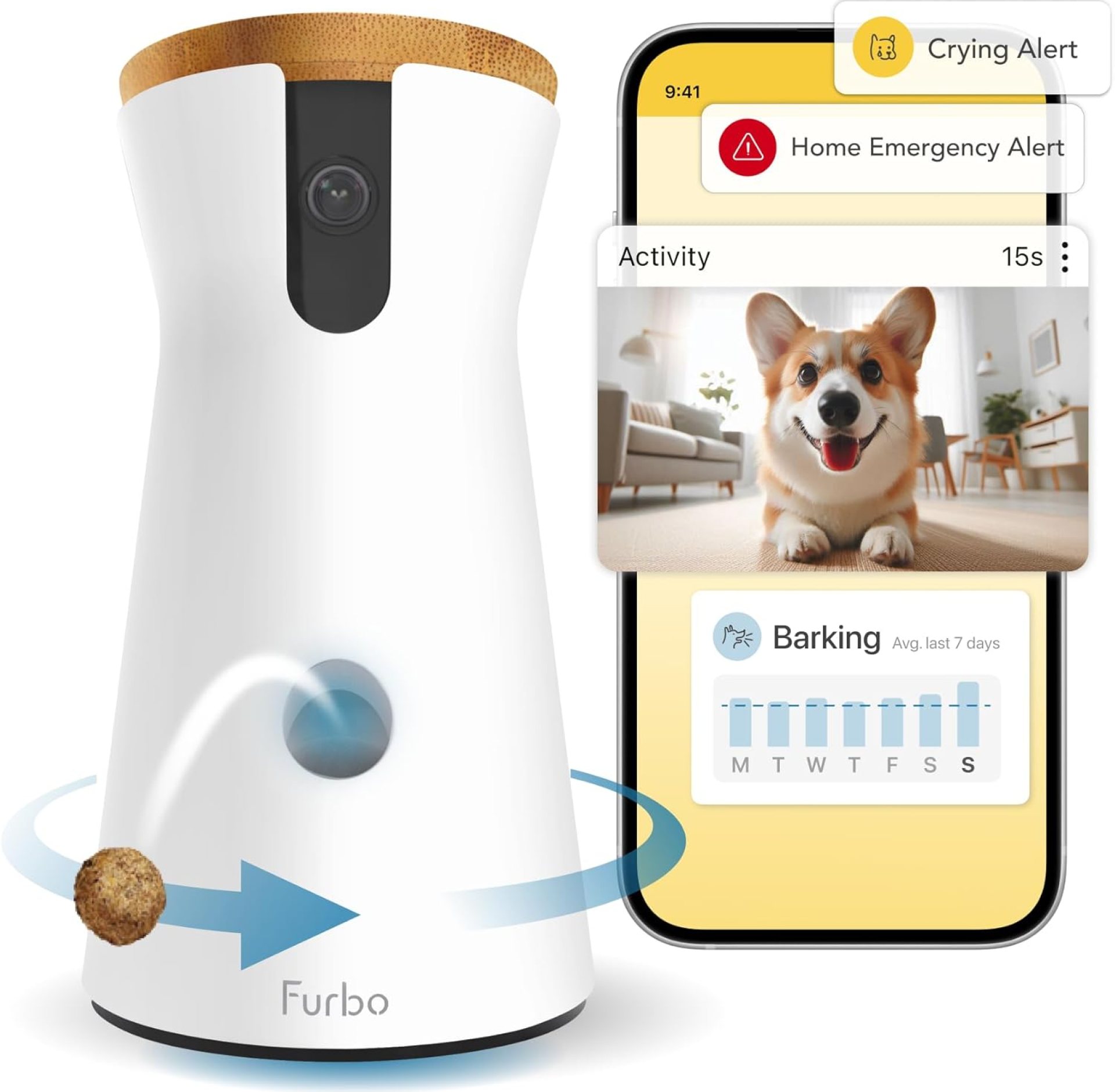 Furbo 360° Dog Camera + Nanny Bundle: Home Security & Dog Safety Alerts, Rotating Pet Treat Dispenser Camera with Speaker, Smart Home Indoor Cam w Phone App (Additional Subscription Required at Setup) Furbo 360° Dog Camera + Nanny Bundle: Home Security & Dog Safety Alerts, Rotating Pet Treat Dispenser Camera with Speaker, Smart Home Indoor Cam w Phone App (Additional Subscription Required at Setup)