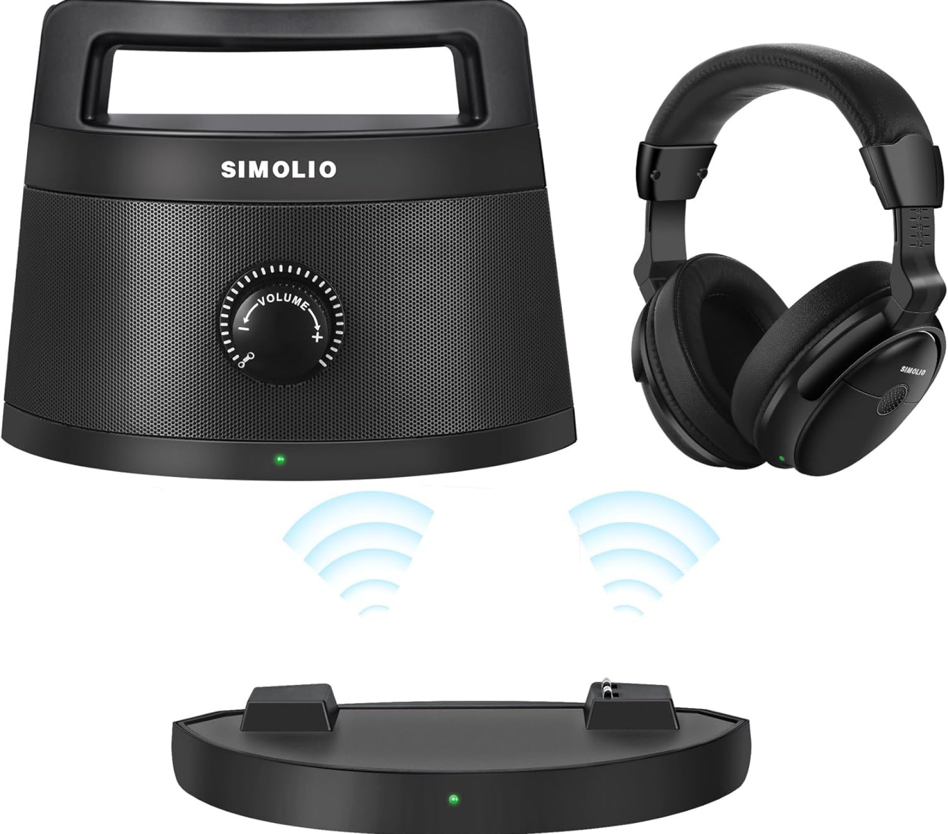 SIMOLIO Wireless TV Speaker for Hard of Hearing Seniors and Elderly & Over-Ear Headphones for TV Watching with L/R Balance Volume Control, No Audio Lag, 100FT Range SIMOLIO Wireless TV Speaker for Hard of Hearing Seniors and Elderly & Over-Ear Headphones for TV Watching with L/R Balance Volume Control, No Audio Lag, 100FT Range