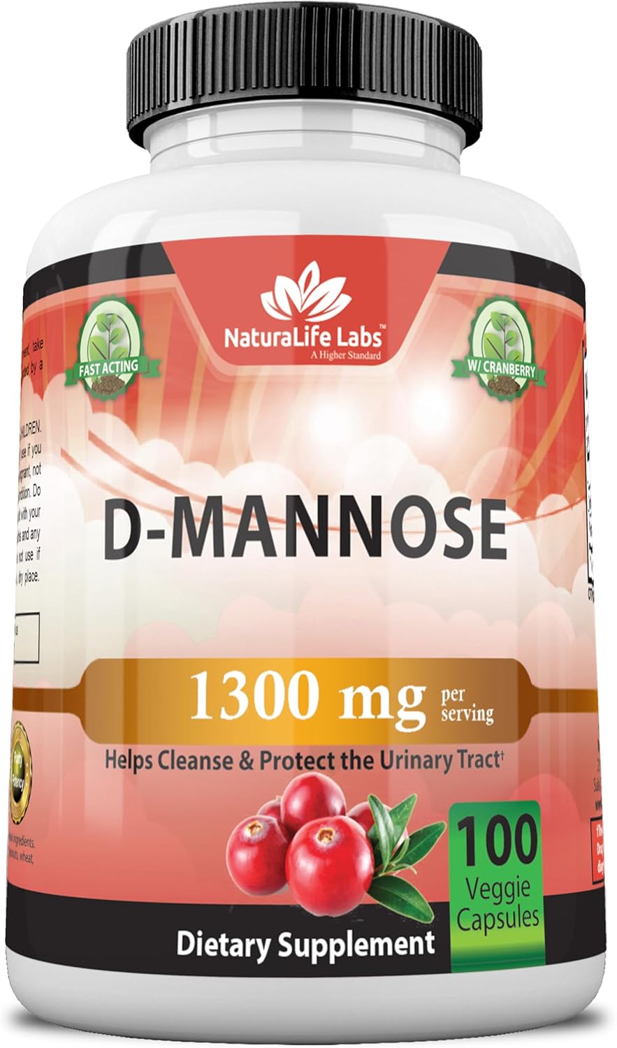 NaturaLife Labs A Higher Standard Organic D-Mannose 1,300 mg with Cranberry Extract Fast-Acting, Flush Impurities, Urinary Tract Health- 100 Veggie Capsules NaturaLife Labs A Higher Standard Organic D-Mannose 1,300 mg with Cranberry Extract Fast-Acting, Flush Impurities, Urinary Tract Health- 100 Veggie Capsules