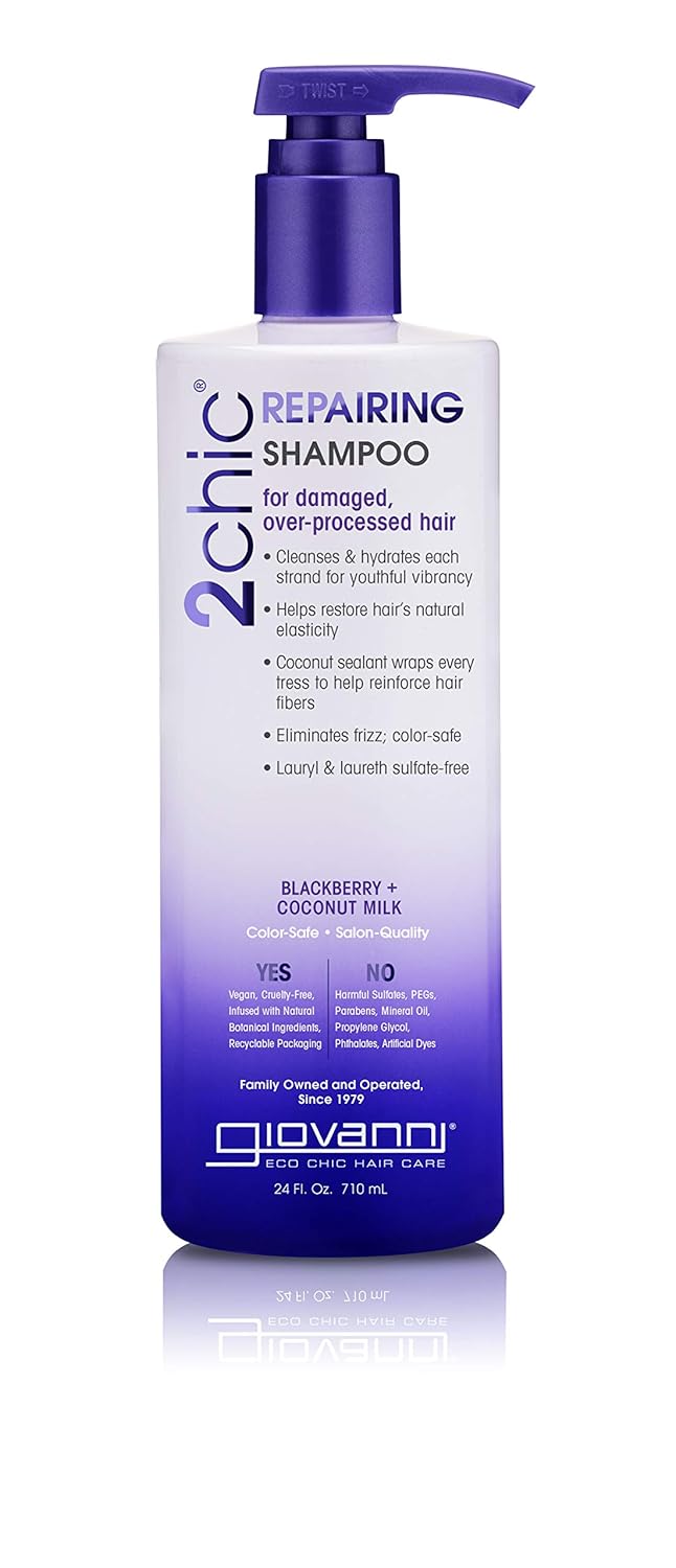 GIOVANNI 2chic Ultra-Repairing Shampoo – For Damaged, Over-Processed Hair, Helps Restore Hair’s Natural Elasticity, Blackberry & Coconut Oil, Argan, Shea Butter, Color Safe – 24 oz GIOVANNI 2chic Ultra-Repairing Shampoo – For Damaged, Over-Processed Hair, Helps Restore Hair’s Natural Elasticity, Blackberry & Coconut Oil, Argan, Shea Butter, Color Safe – 24 oz