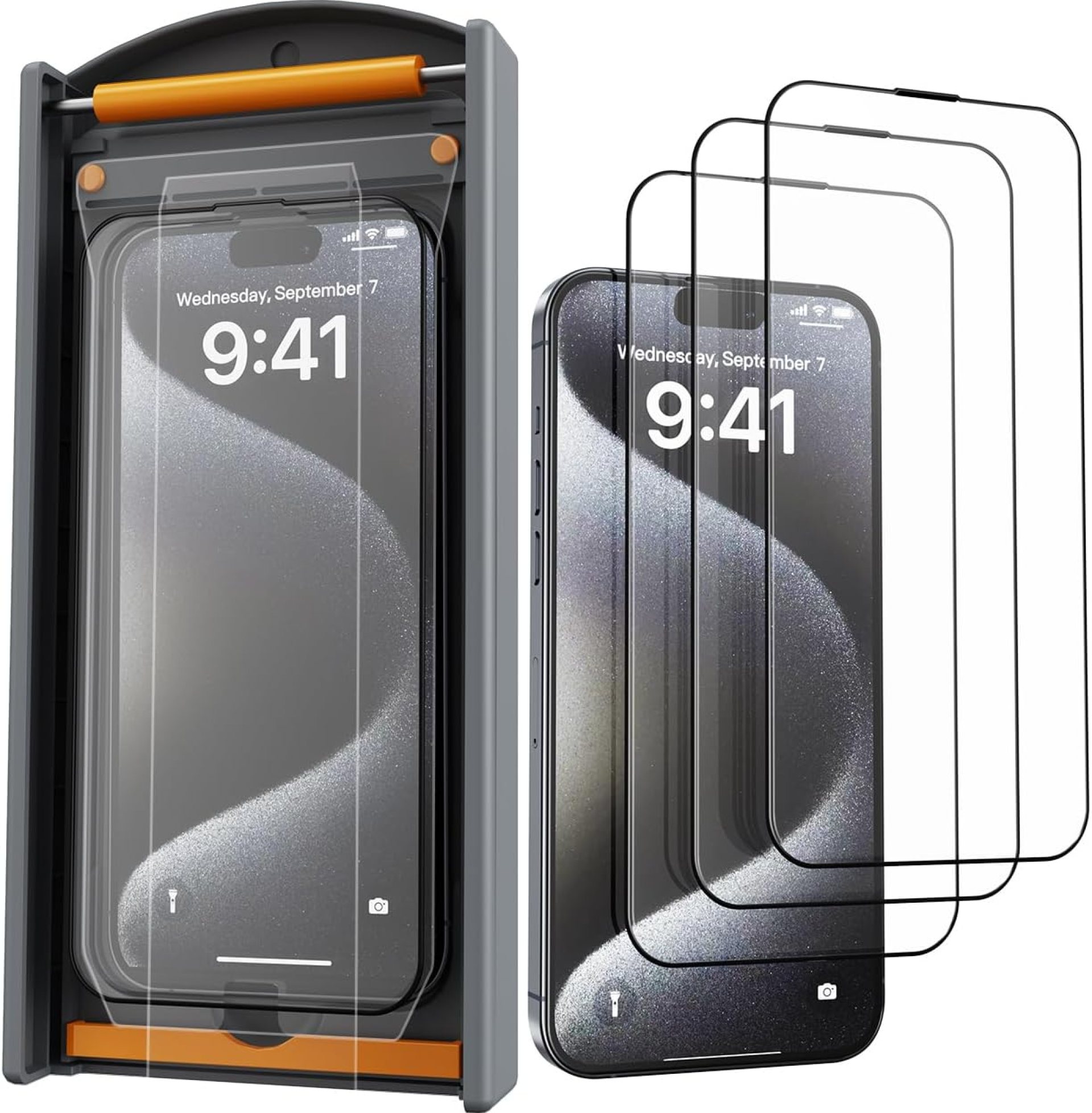 3 Pack for iPhone 15 Pro Max Tempered Glass Screen Protector, Dust Free CABIN, Auto Positioning, Bubble Free, High Definition, Easy Installation,9H+ Hardness 3 Pack for iPhone 15 Pro Max Tempered Glass Screen Protector, Dust Free CABIN, Auto Positioning, Bubble Free, High Definition, Easy Installation,9H+ Hardness