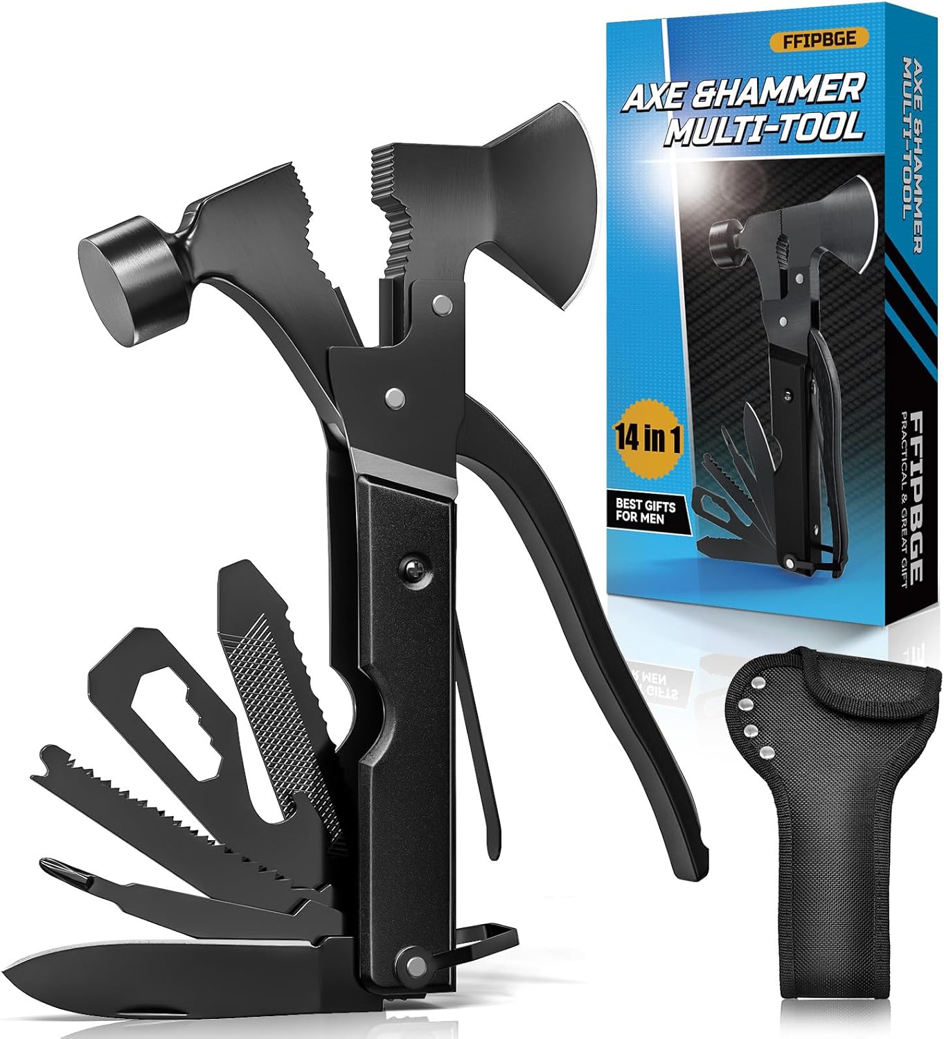 Gifts for Him, 15 in 1 Multitool Axe Hatchet, Camping Accessories Survival Gear, Multi Tool Gifts for Camping Hiking Survival, Cool Birthday Gadgets for Men, Dad, Husband, Black Gifts for Him, 15 in 1 Multitool Axe Hatchet, Camping Accessories Survival Gear, Multi Tool Gifts for Camping Hiking Survival, Cool Birthday Gadgets for Men, Dad, Husband, Black