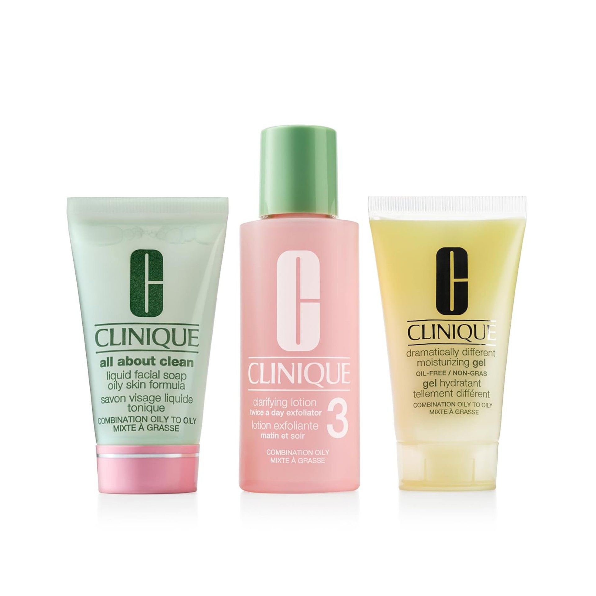 Clinique 3-Step Refresher Course Skincare Set For Oily Combination Skin Types | Mini Travel Size Face Soap, Clarifying Lotion,+ Dramatically Different Gel | Cleansing, Exfoliating + Moisturizing Clinique 3-Step Refresher Course Skincare Set For Oily Combination Skin Types | Mini Travel Size Face Soap, Clarifying Lotion,+ Dramatically Different Gel | Cleansing, Exfoliating + Moisturizing