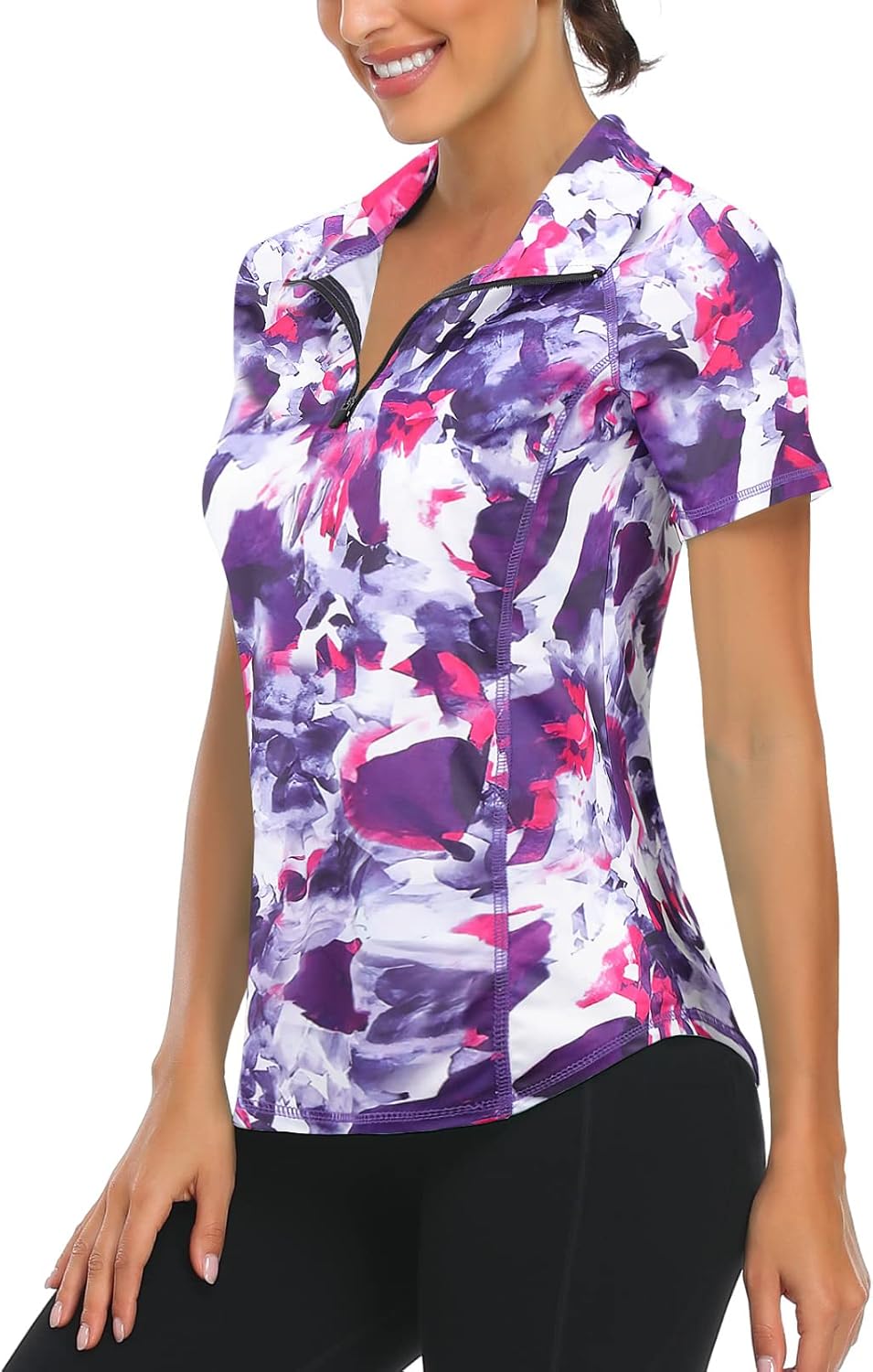 LURANEE Women’s Short Sleeve Moisture Wicking Athletic Shirts Quarter Zip Pullover LURANEE Women’s Short Sleeve Moisture Wicking Athletic Shirts Quarter Zip Pullover