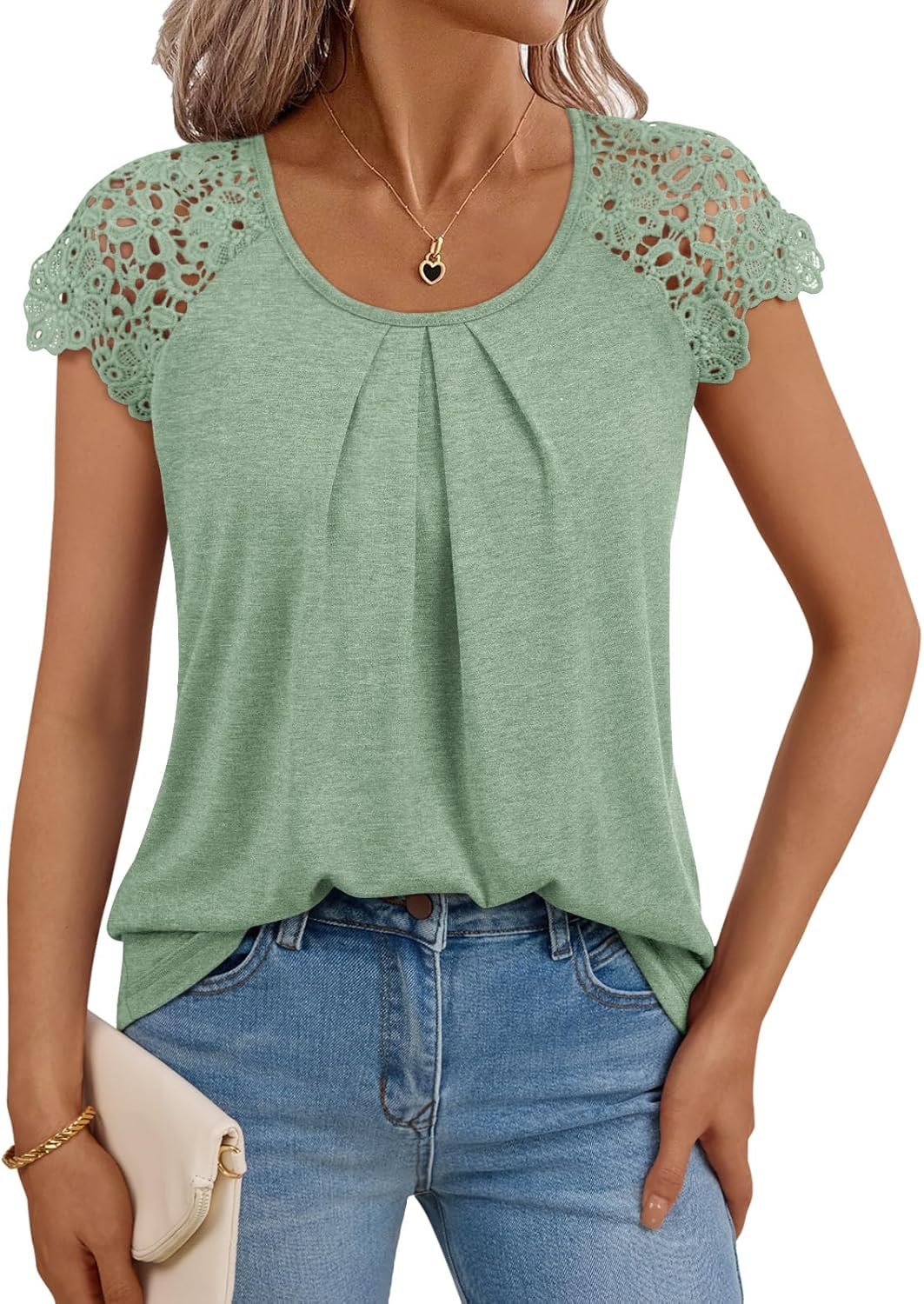 AUTOMET Womens Lace Tops Pleated Short Sleeve Shirts Summer Business Casual Dressy Blouses AUTOMET Womens Lace Tops Pleated Short Sleeve Shirts Summer Business Casual Dressy Blouses