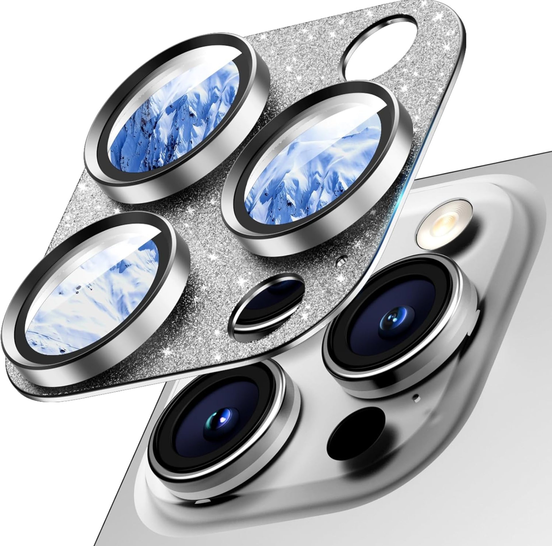 Camera Lens Protector for iPhone 16 Pro Max/16 Pro/15 Pro Max/15 Pro/14 Pro Max/14 Pro, Aluminum Alloy Sapphire Glass Camera Screen Cover, Case Friendly- Glitter White Camera Lens Protector for iPhone 16 Pro Max/16 Pro/15 Pro Max/15 Pro/14 Pro Max/14 Pro, Aluminum Alloy Sapphire Glass Camera Screen Cover, Case Friendly- Glitter White