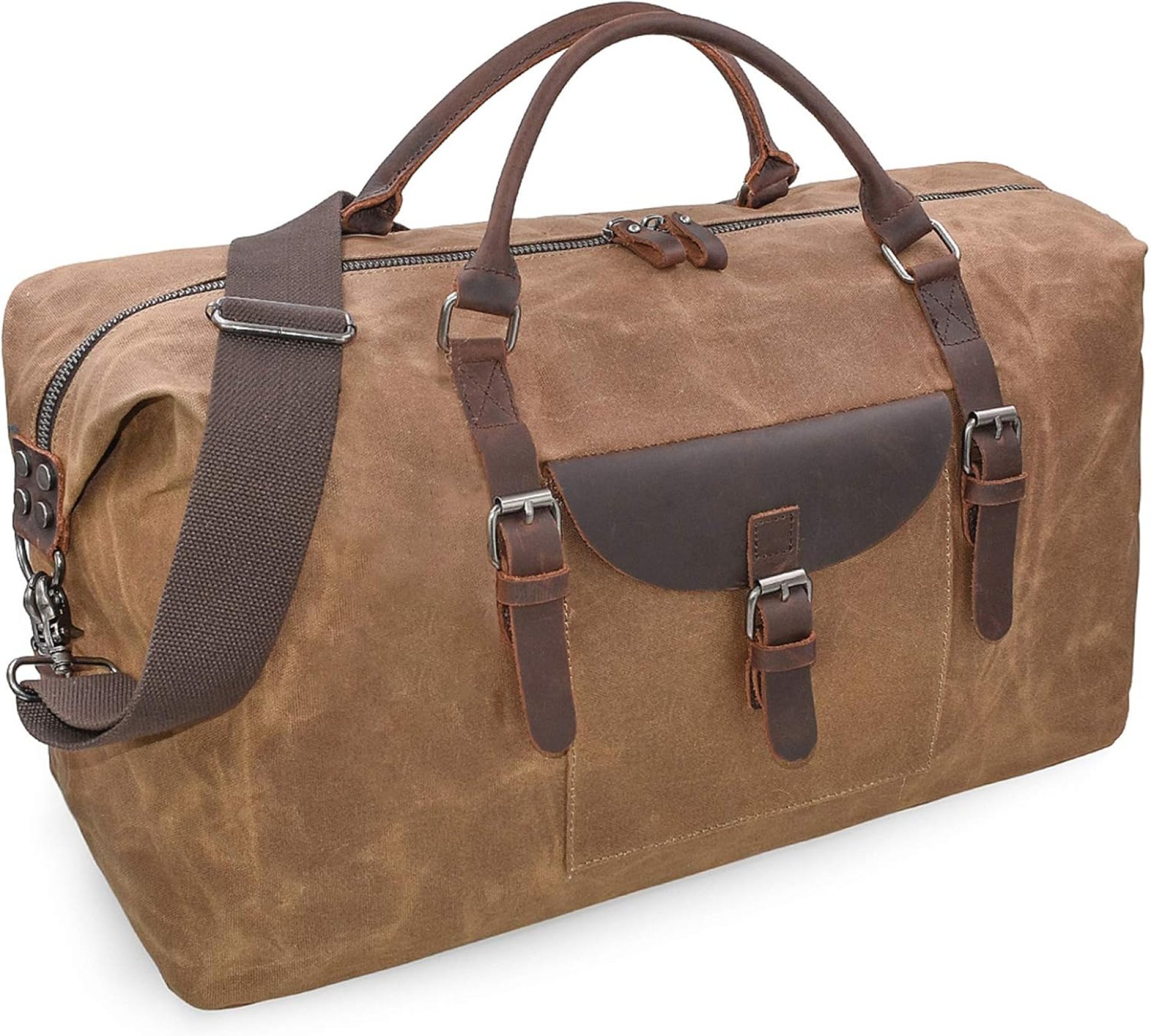 Oversized Travel Duffel Bag Waterproof Canvas Genuine Leather Weekend bag Weekender Overnight Carryon Hand Bag Brown Oversized Travel Duffel Bag Waterproof Canvas Genuine Leather Weekend bag Weekender Overnight Carryon Hand Bag Brown