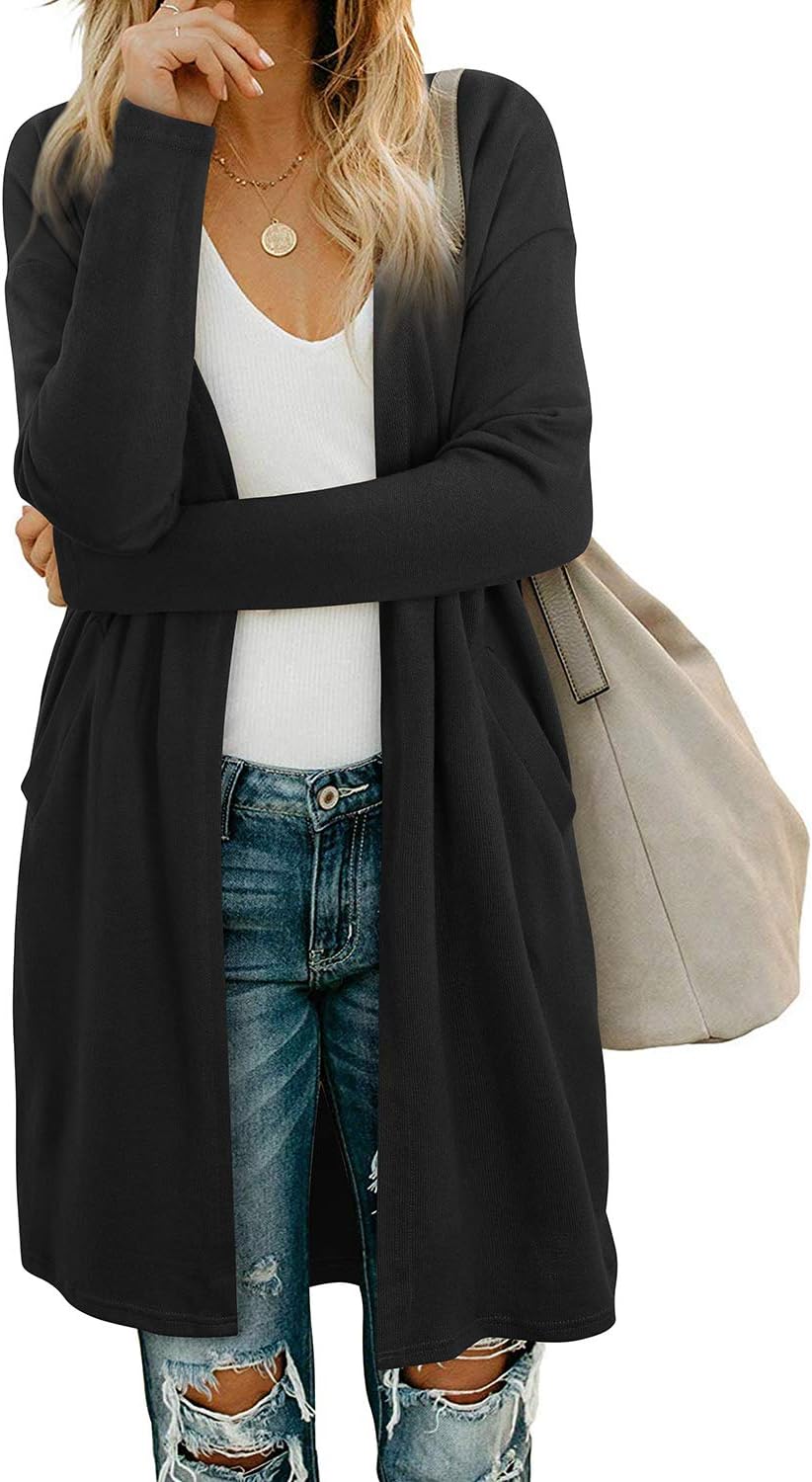 OUGES Women’s Open Front Cardigan Shirt with Pockets Long Sleeve Lightweight Coat OUGES Women’s Open Front Cardigan Shirt with Pockets Long Sleeve Lightweight Coat