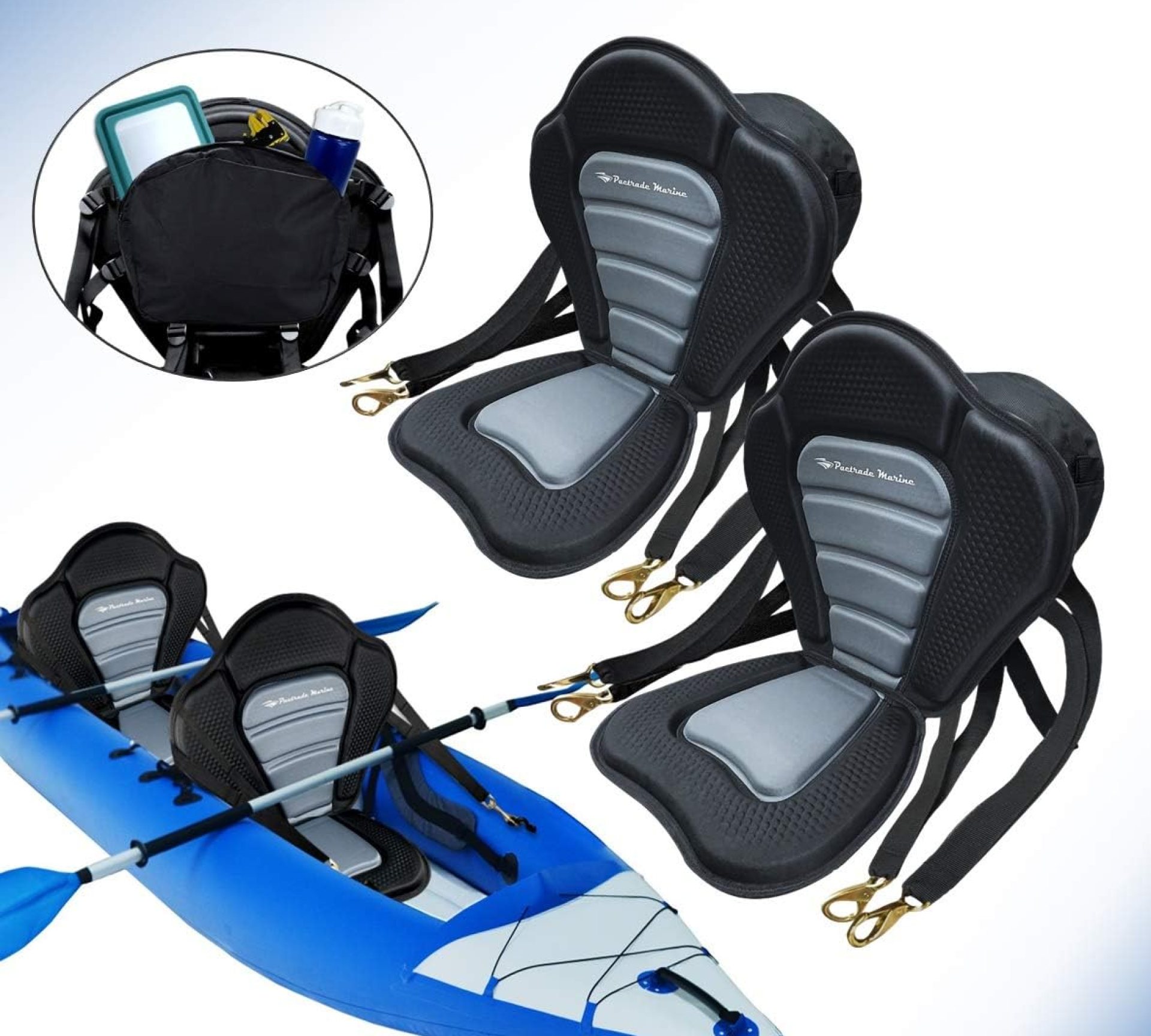 Pactrade Marine Adjustable Straps Black Gray Padded Deluxe Kayak Seat Detachable Storage Back Backpack Bag Canoe Backrest Support Cushion Sit On Top Fishing Brass Clips Canoeing Kayaking Rafting (2) Pactrade Marine Adjustable Straps Black Gray Padded Deluxe Kayak Seat Detachable Storage Back Backpack Bag Canoe Backrest Support Cushion Sit On Top Fishing Brass Clips Canoeing Kayaking Rafting (2)