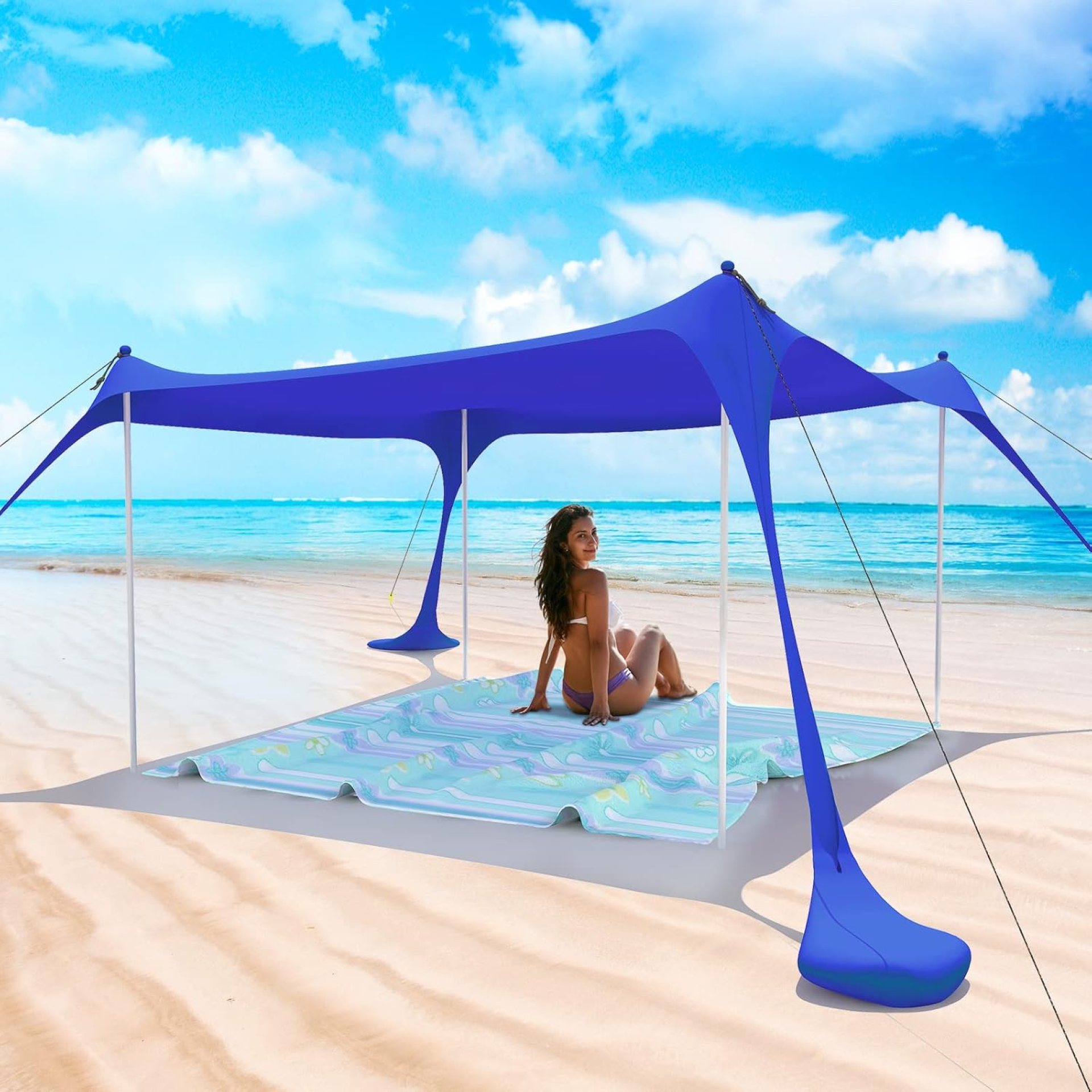Beach Tent Pop Up Shade Canopy Sun Shelter UPF50+ with 4 Stability Poles/Carry Bag/Ground Pegs/Sand Shovel/Windproof Ropes Portable Outdoor Family Sunshade for Beach Camping (Navy Blue, 7×7FT) Beach Tent Pop Up Shade Canopy Sun Shelter UPF50+ with 4 Stability Poles/Carry Bag/Ground Pegs/Sand Shovel/Windproof Ropes Portable Outdoor Family Sunshade for Beach Camping (Navy Blue, 7×7FT)