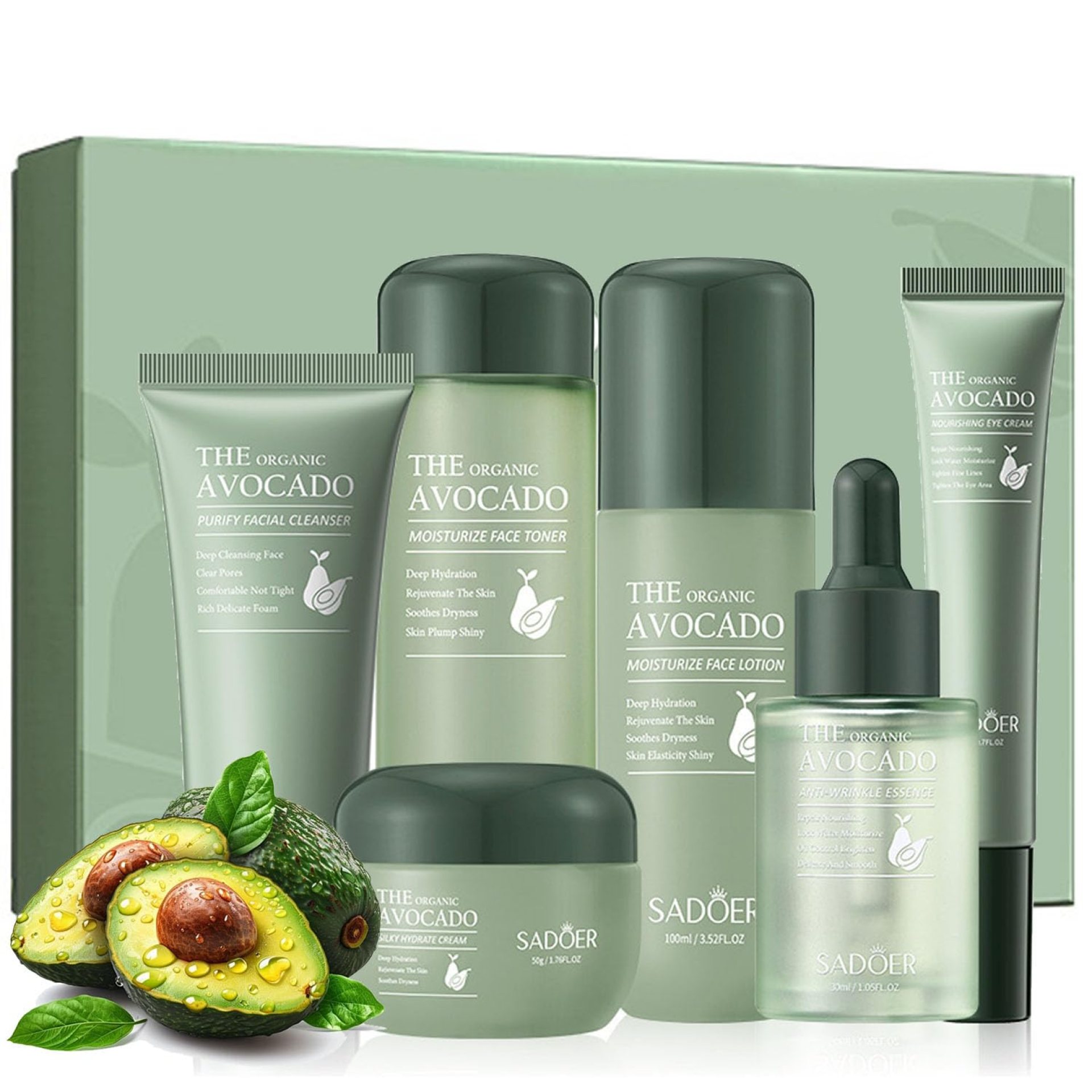 6pcs Avocado Skincare Kit, Skin Care Gift Set with Facial Cleanser, Toner, Lotion, Face Serum, Face Cream, Eye Cream For Hydrating Skin, Anti-Aging Skin For Women Teen Girls (Large, 6, Count) 6pcs Avocado Skincare Kit, Skin Care Gift Set with Facial Cleanser, Toner, Lotion, Face Serum, Face Cream, Eye Cream For Hydrating Skin, Anti-Aging Skin For Women Teen Girls (Large, 6, Count)