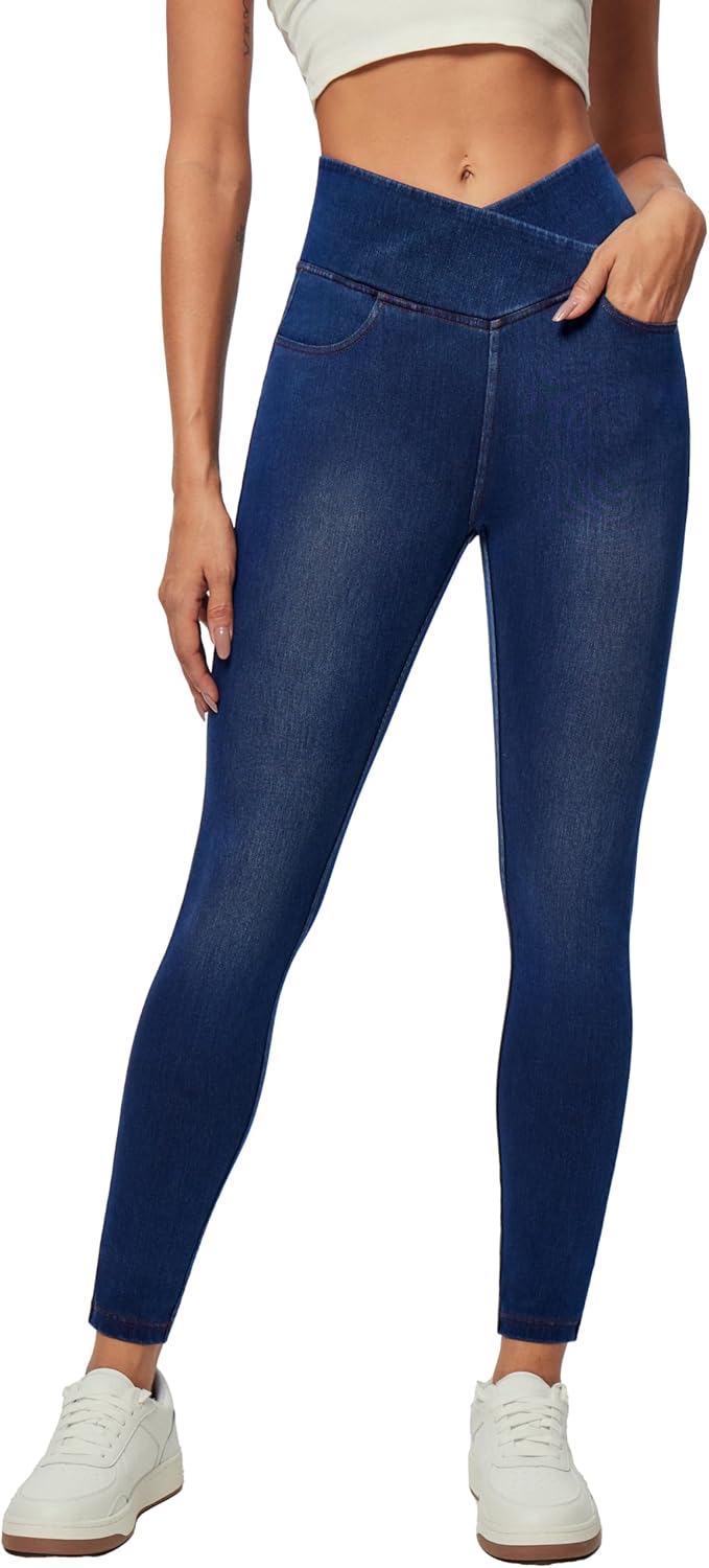 IUGA Crossover Jeggings for Women Tummy Control High Waisted Jeans for Women Pull on Skinny Stretchy Jeans with Pockets IUGA Crossover Jeggings for Women Tummy Control High Waisted Jeans for Women Pull on Skinny Stretchy Jeans with Pockets