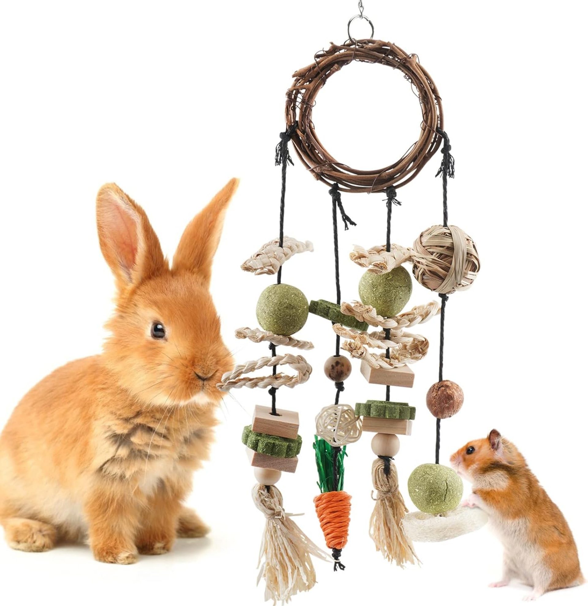 Bissap Bunny Chew Toy, Rabbits Cage Hanging Chew Toys and Treats Rattan Ring with Snacks for Guinea Pigs Chinchillas Hamsters Rats and Other Small Pets Teeth Grinding Bissap Bunny Chew Toy, Rabbits Cage Hanging Chew Toys and Treats Rattan Ring with Snacks for Guinea Pigs Chinchillas Hamsters Rats and Other Small Pets Teeth Grinding