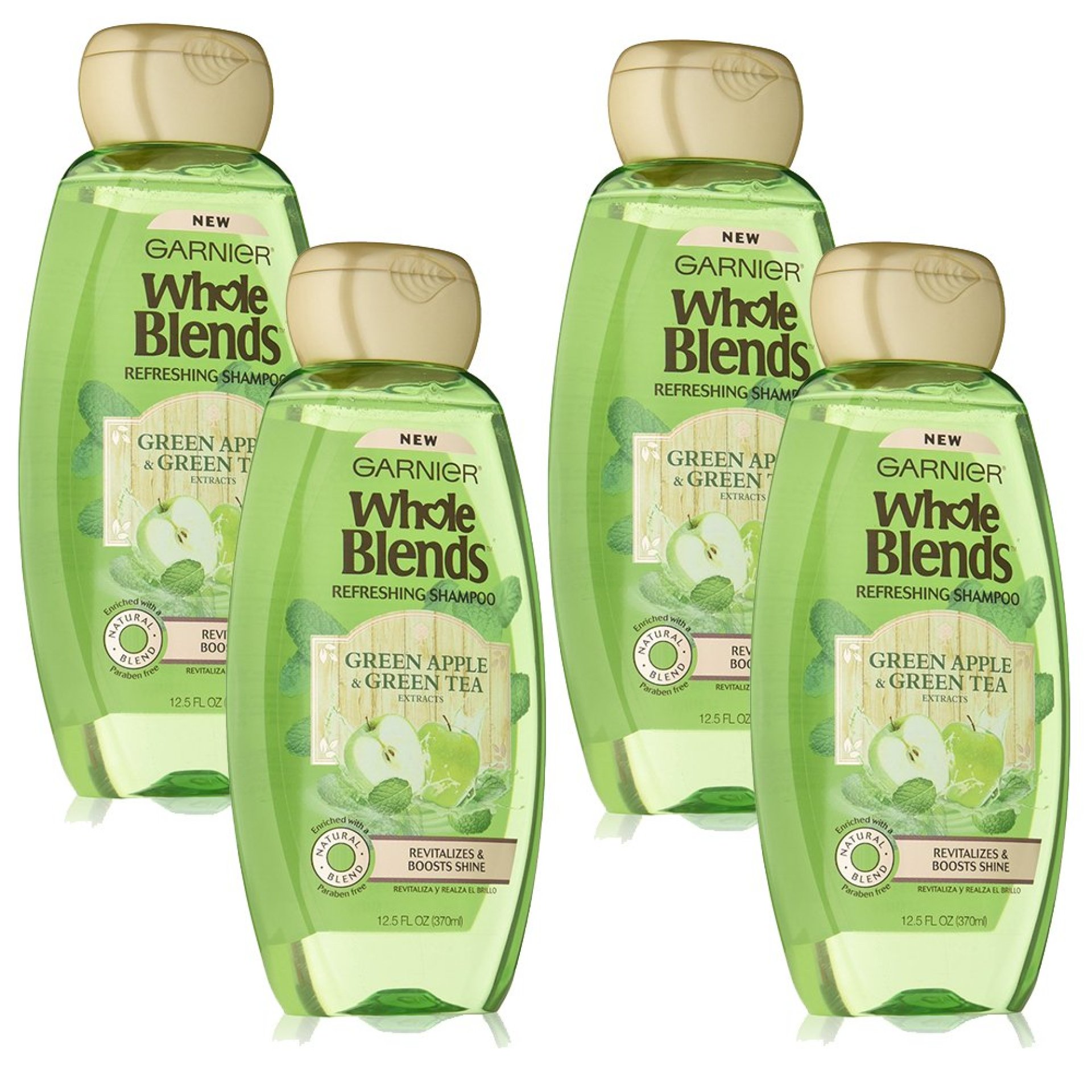 Garnier Whole Blends Shampoo with Green Apple & Green Tea Extracts, Normal Hair, 4 Count Garnier Whole Blends Shampoo with Green Apple & Green Tea Extracts, Normal Hair, 4 Count