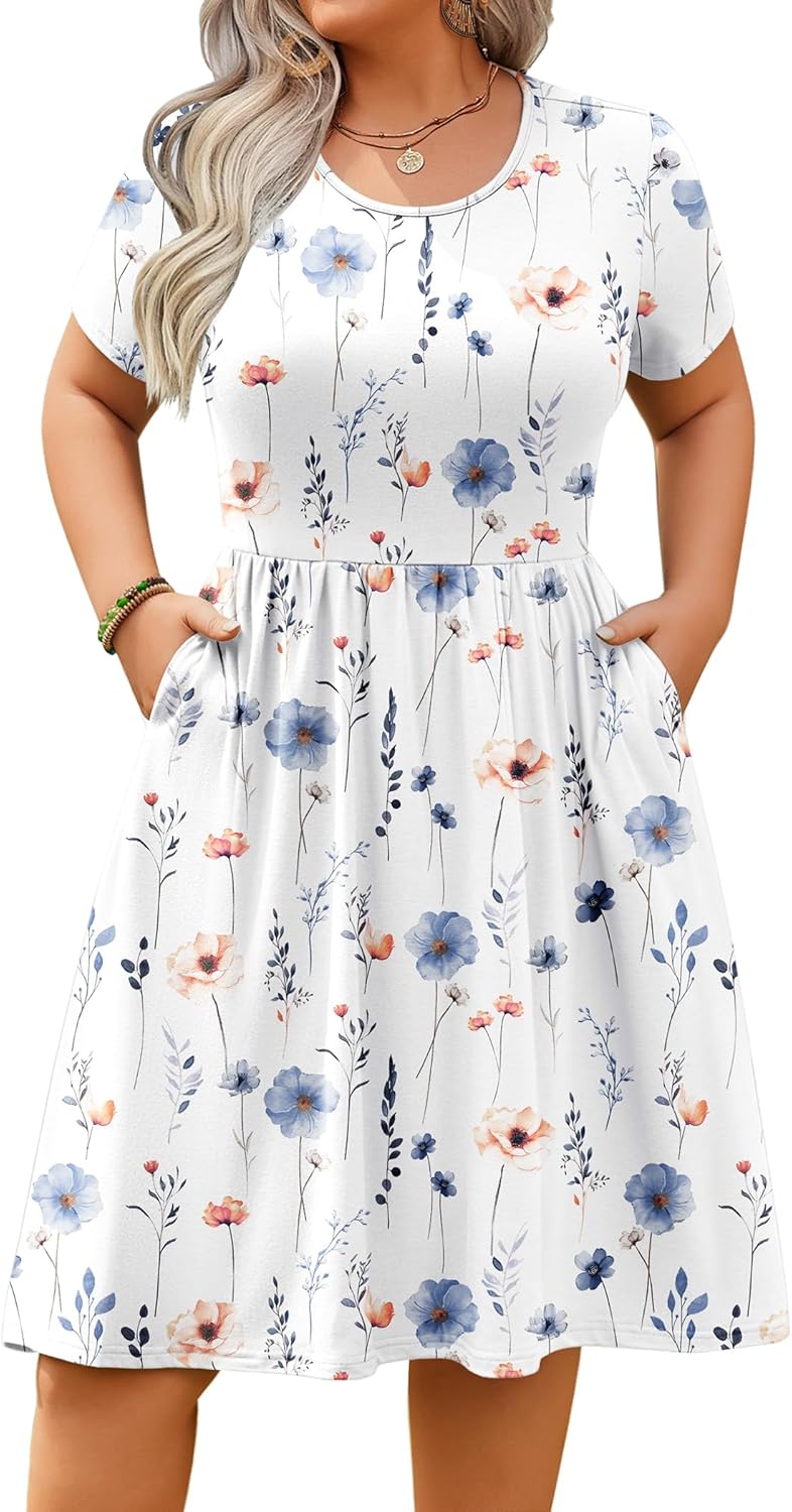 IN’VOLAND Womens Plus Size Summer Dress Short Sleeve Casual Mini Dresses Empire Waist T-Shirt Dress with Pockets IN’VOLAND Womens Plus Size Summer Dress Short Sleeve Casual Mini Dresses Empire Waist T-Shirt Dress with Pockets