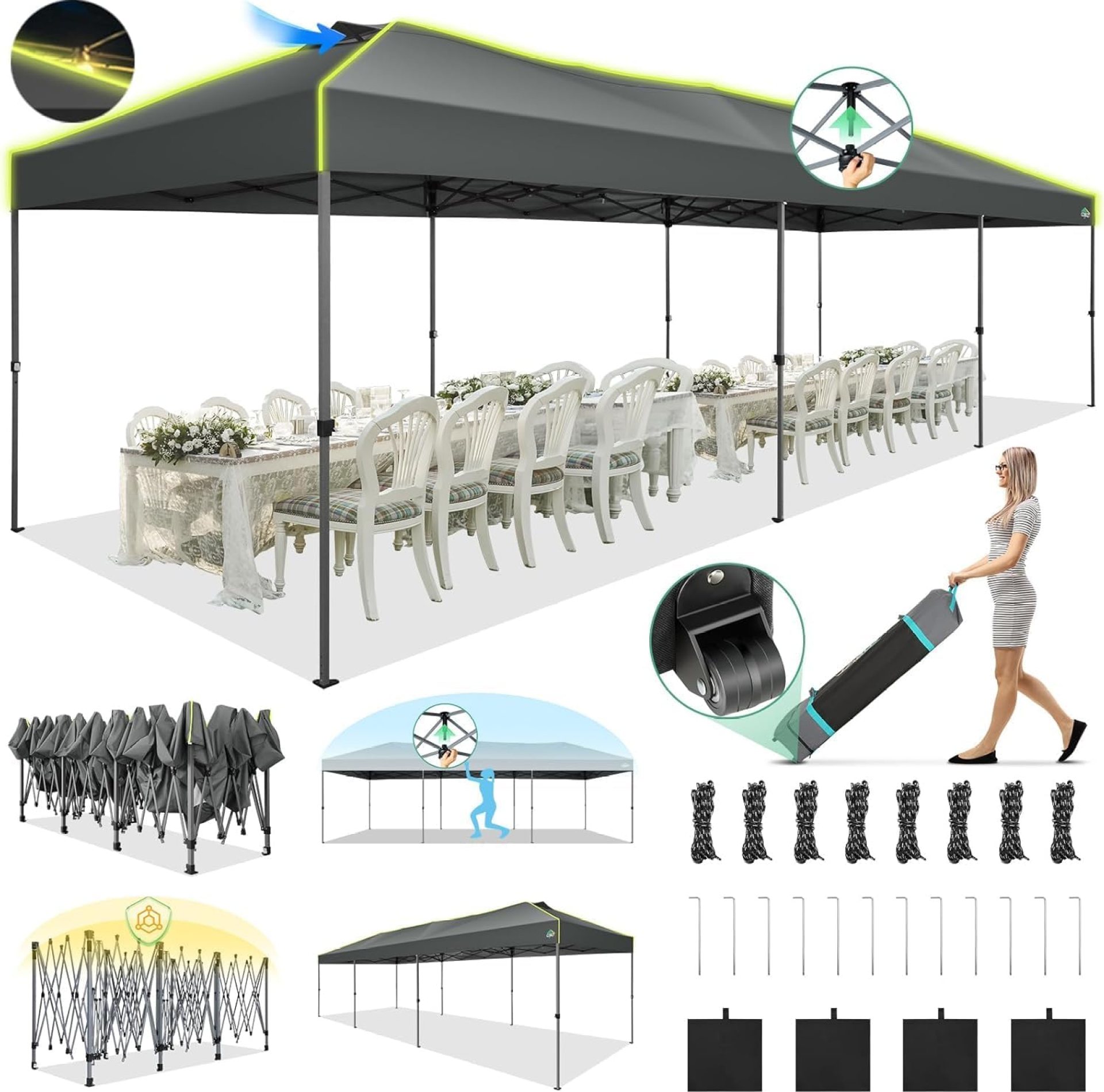 COBIZI 10×30 Pop Up Canopy Tent, Wedding Party Tent Without Sidewall One Push Setup Glow, 3 Adjustable Height Air Vent Waterproof UPF50+, Wheeled Bag, Sandbag, Stake, Rope for Commercial, Outdoor COBIZI 10×30 Pop Up Canopy Tent, Wedding Party Tent Without Sidewall One Push Setup Glow, 3 Adjustable Height Air Vent Waterproof UPF50+, Wheeled Bag, Sandbag, Stake, Rope for Commercial, Outdoor
