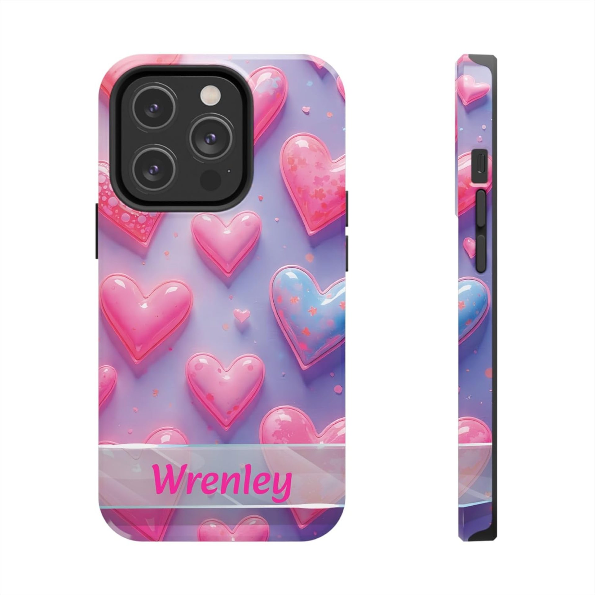 Personalized, Glossy Pink Heart Tough Phone Case, Customizable, Ideal Gift for Latest Smartphone Personalized, Glossy Pink Heart Tough Phone Case, Customizable, Ideal Gift for Latest Smartphone