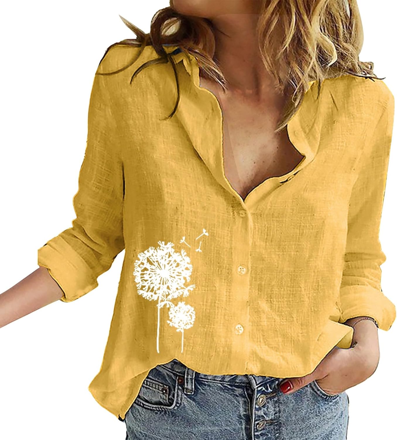 Womens Linen Shirt V Neck Button Down Casual Work Shirts Roll Up Sleeve Solid Color Long Sleeve Tops Womens Linen Shirt V Neck Button Down Casual Work Shirts Roll Up Sleeve Solid Color Long Sleeve Tops