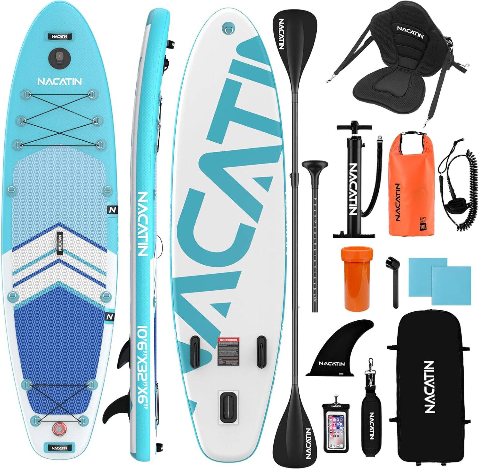 NACATIN Inflatable Stand Up Paddle Board with Kayak Seat,10’6″Upgrade Version Blow Up Paddle Boards for Adults with Premium SUP Accessories&Backpack,Adjustable Paddle,Camera Mount,Fins,Hand Pump NACATIN Inflatable Stand Up Paddle Board with Kayak Seat,10’6″Upgrade Version Blow Up Paddle Boards for Adults with Premium SUP Accessories&Backpack,Adjustable Paddle,Camera Mount,Fins,Hand Pump