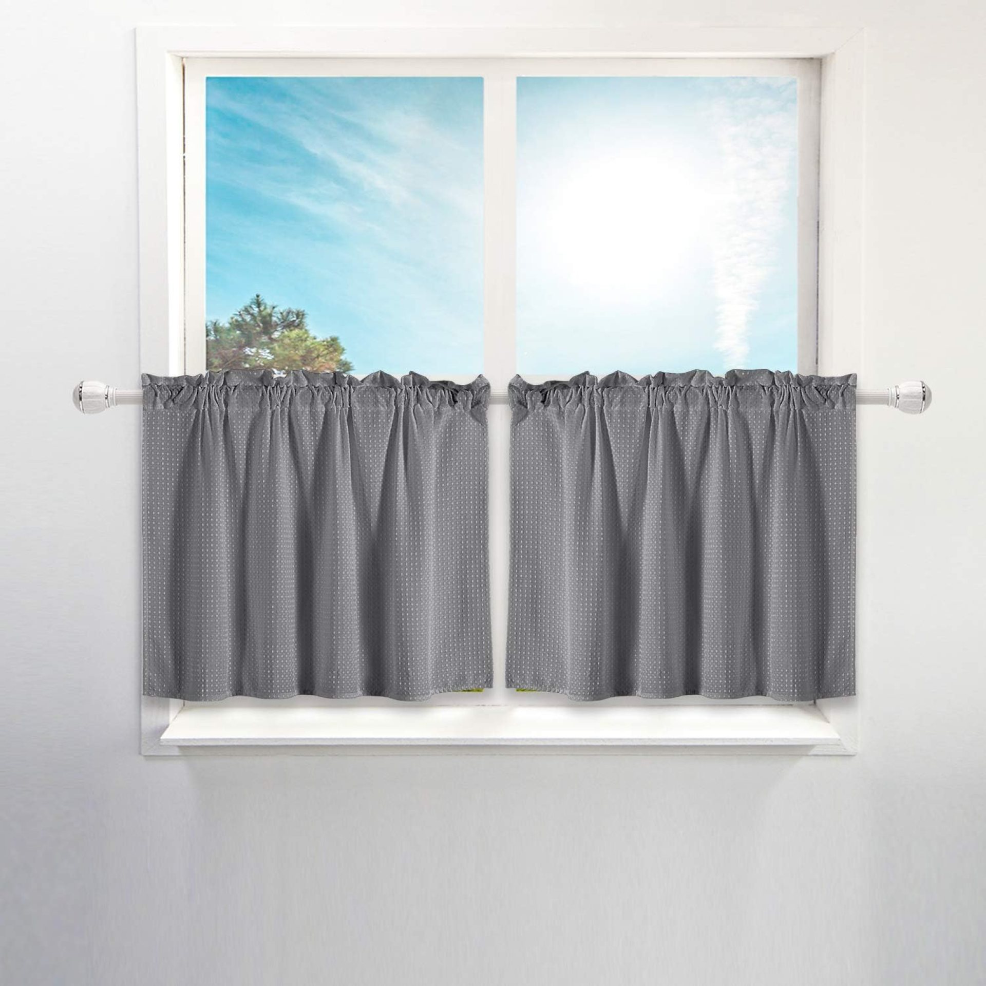 Waffle Weave Half Window Tier Curtains: 30 Inch Short Length for Small Window in Kitchen & Bathroom, Waterproof and Washable – Gray, 36″x30″ for Each Panel, Set of 2 Waffle Weave Half Window Tier Curtains: 30 Inch Short Length for Small Window in Kitchen & Bathroom, Waterproof and Washable – Gray, 36″x30″ for Each Panel, Set of 2