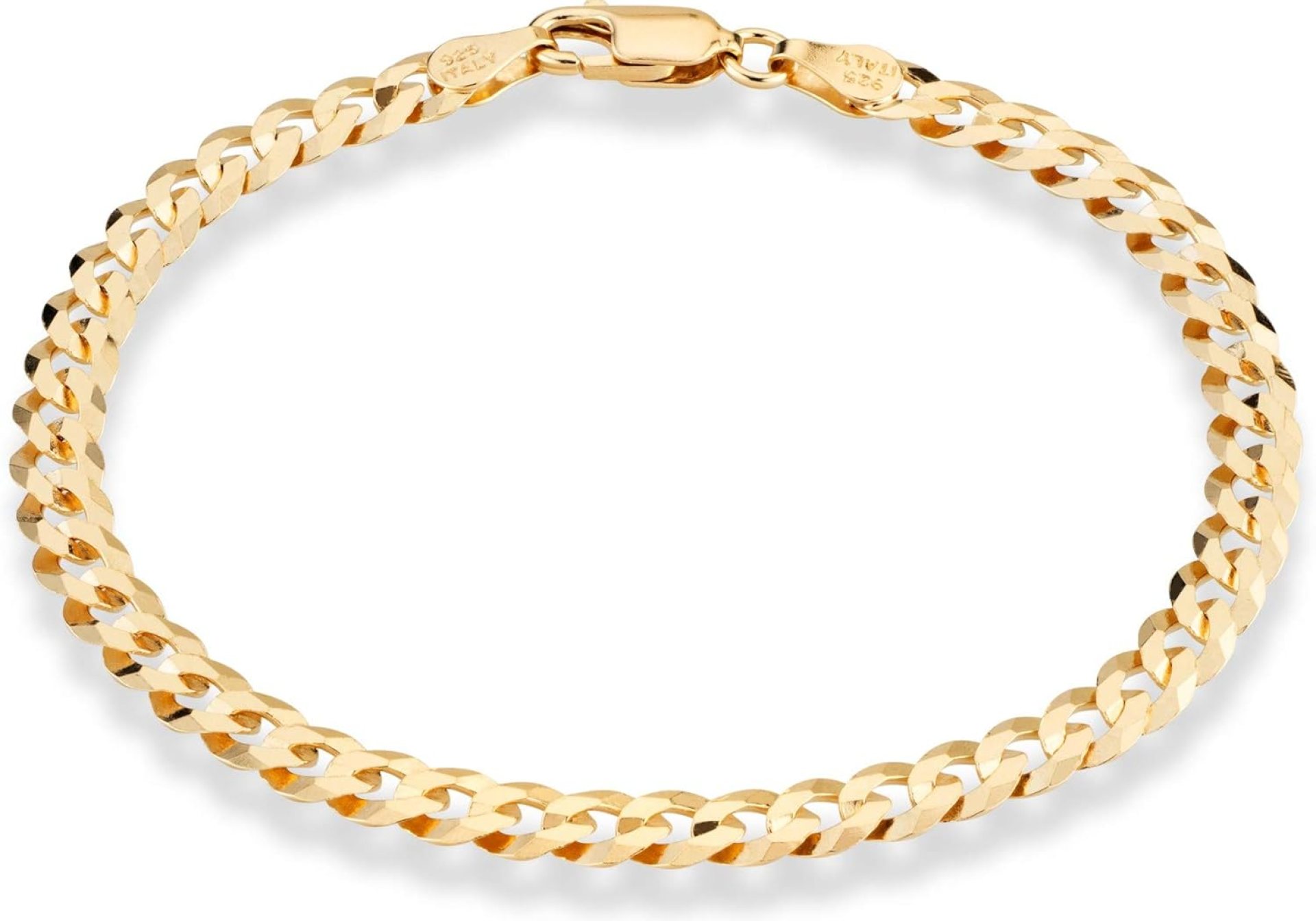 Miabella 18K Gold Over Sterling Silver Italian 5mm Solid Diamond-Cut Cuban Link Curb Chain Bracelet for Men Women, 925 Made in Italy Miabella 18K Gold Over Sterling Silver Italian 5mm Solid Diamond-Cut Cuban Link Curb Chain Bracelet for Men Women, 925 Made in Italy