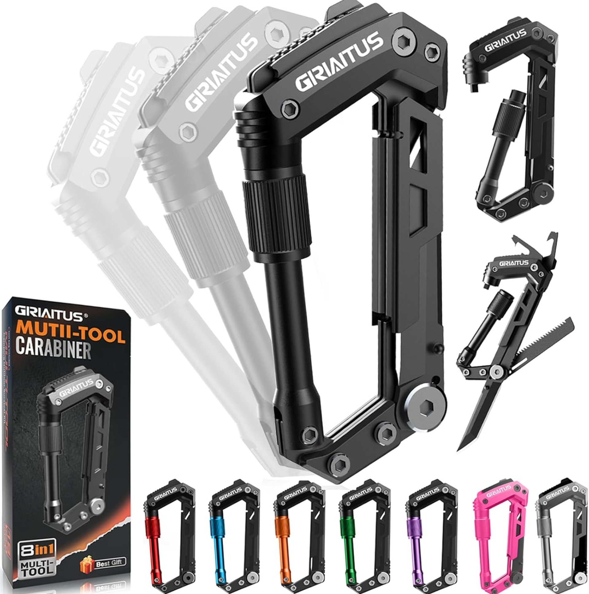 Carabiner Multitool 8-in-1 EDC Carabiners Pocket Knife, Serrated Knife, Rope Cutter, Screwdriver, Can Bottle Opener, Ruler, Survival Gear for Camping Climbing, Christmas Gifts for Men Women (Black) Carabiner Multitool 8-in-1 EDC Carabiners Pocket Knife, Serrated Knife, Rope Cutter, Screwdriver, Can Bottle Opener, Ruler, Survival Gear for Camping Climbing, Christmas Gifts for Men Women (Black)