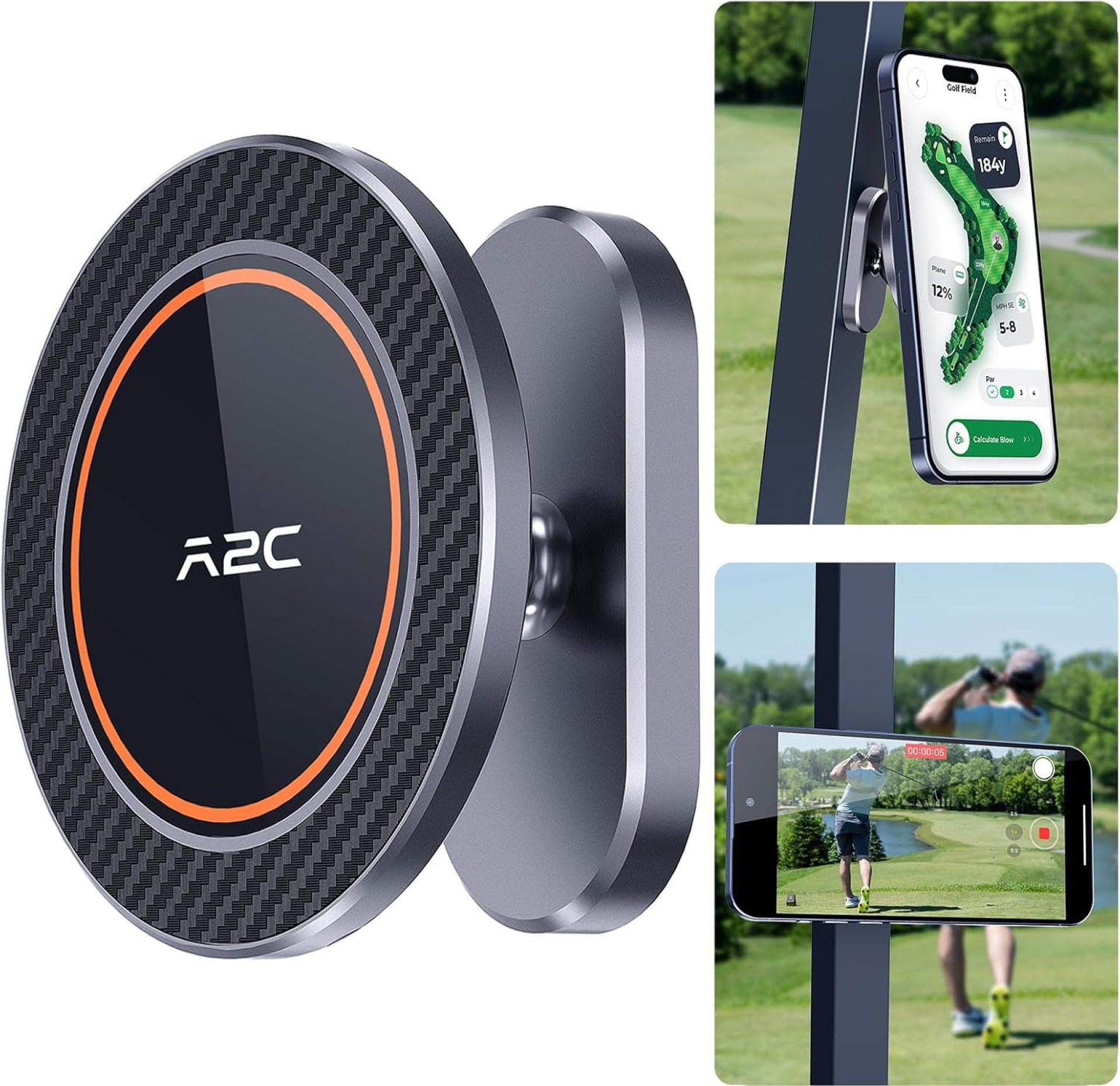 A2C Alloy Magnetic Golf Cart Phone Holder Compatible with MagSafe iPhone 16 Pro Max Plus 15 14 13 12 Mini Fits EZGO, Club Car, Yamaha, Icon, Golf Cart Accessories Essentials Gift for Friend Men Women A2C Alloy Magnetic Golf Cart Phone Holder Compatible with MagSafe iPhone 16 Pro Max Plus 15 14 13 12 Mini Fits EZGO, Club Car, Yamaha, Icon, Golf Cart Accessories Essentials Gift for Friend Men Women