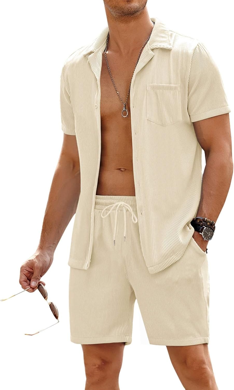 COOFANDY Men’s 2 Pieces Shirt Sets Short Sleeve Casual Button Down Hippie T-Shirts Shorts Sets Summer Fashion Beach Outfits COOFANDY Men’s 2 Pieces Shirt Sets Short Sleeve Casual Button Down Hippie T-Shirts Shorts Sets Summer Fashion Beach Outfits