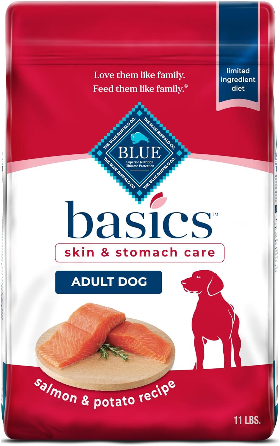Blue Buffalo Basics Adult Dry Dog Food for Skin & Stomach Care, Limited Ingredient Diet, Made in the USA with Natural Ingredients, Salmon & Potato Recipe, 11-lb. Bag Blue Buffalo Basics Adult Dry Dog Food for Skin & Stomach Care, Limited Ingredient Diet, Made in the USA with Natural Ingredients, Salmon & Potato Recipe, 11-lb. Bag