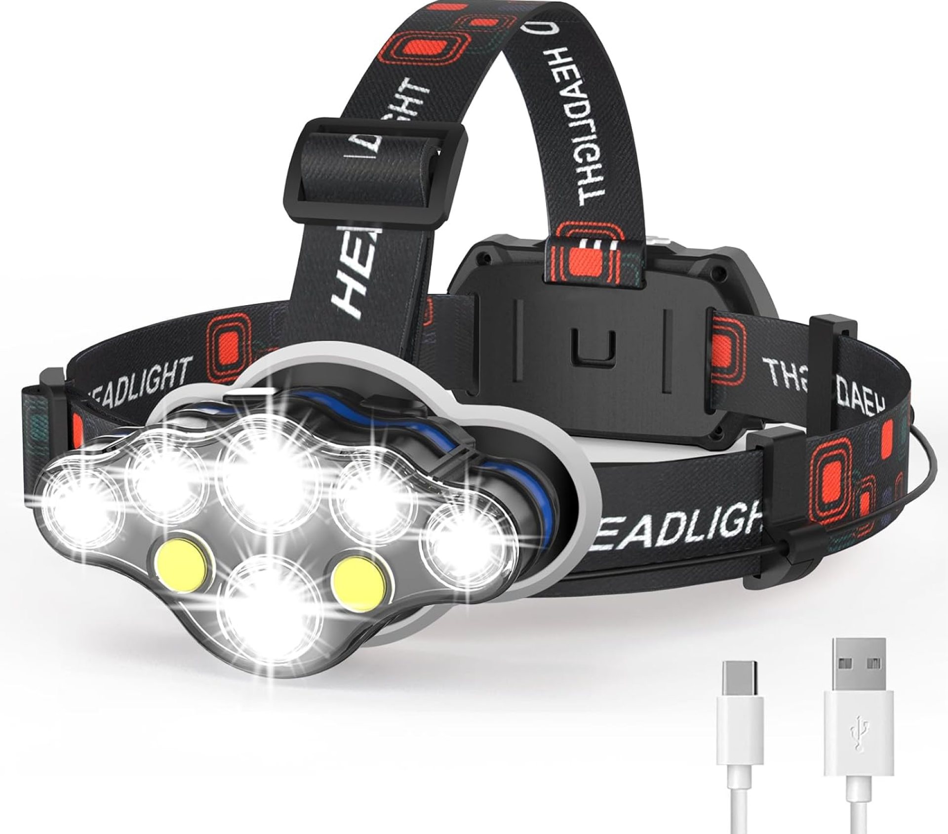 Rechargeable Headlamp,20000 High Lumen Bright 8 LED Head Lamp with Red White Light, IPX4 Waterproof Headlight,8 Mode Head Flashlight for Outdoor Running Hunting Fishing Hiking Camping Gear Rechargeable Headlamp,20000 High Lumen Bright 8 LED Head Lamp with Red White Light, IPX4 Waterproof Headlight,8 Mode Head Flashlight for Outdoor Running Hunting Fishing Hiking Camping Gear
