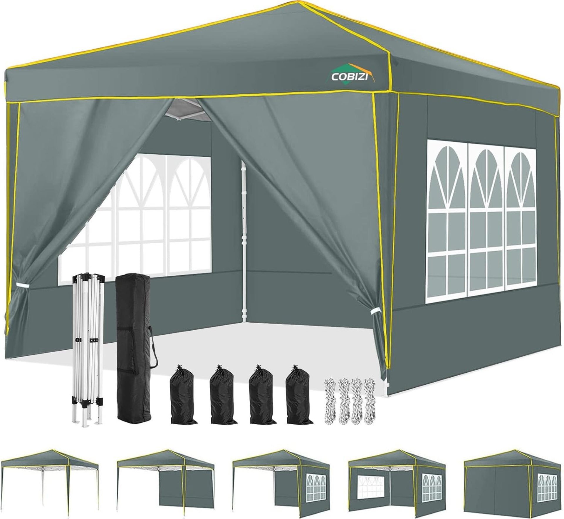 COBIZI 10×10 Pop up Canopy Tent Gazebos, Ez up Canopy 10×10 for Parties Beach Camping Party Event Shelter Sun Shade with 4 Sidewalls & Carry Bag 4 Stakes & Ropes & Sandbags, Grey COBIZI 10×10 Pop up Canopy Tent Gazebos, Ez up Canopy 10×10 for Parties Beach Camping Party Event Shelter Sun Shade with 4 Sidewalls & Carry Bag 4 Stakes & Ropes & Sandbags, Grey