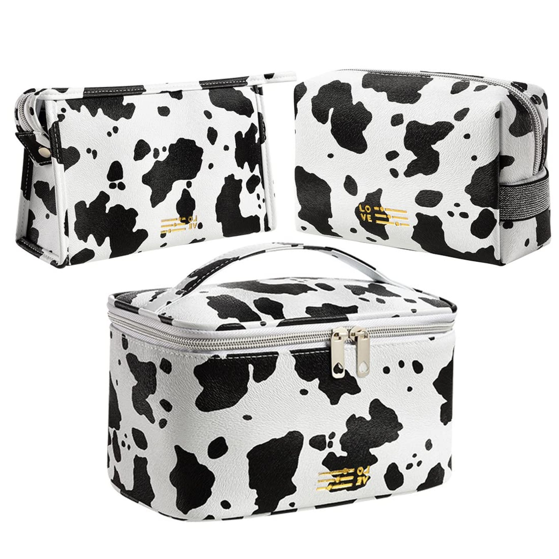 FITINI 3 Pack Makeup Bag Cows Travel Large Toiletry Bag Portable Cosmetic Organizer Pouch with Small Brush Storage Case Gold Zipper Waterproof for Women and Girls,White FITINI 3 Pack Makeup Bag Cows Travel Large Toiletry Bag Portable Cosmetic Organizer Pouch with Small Brush Storage Case Gold Zipper Waterproof for Women and Girls,White