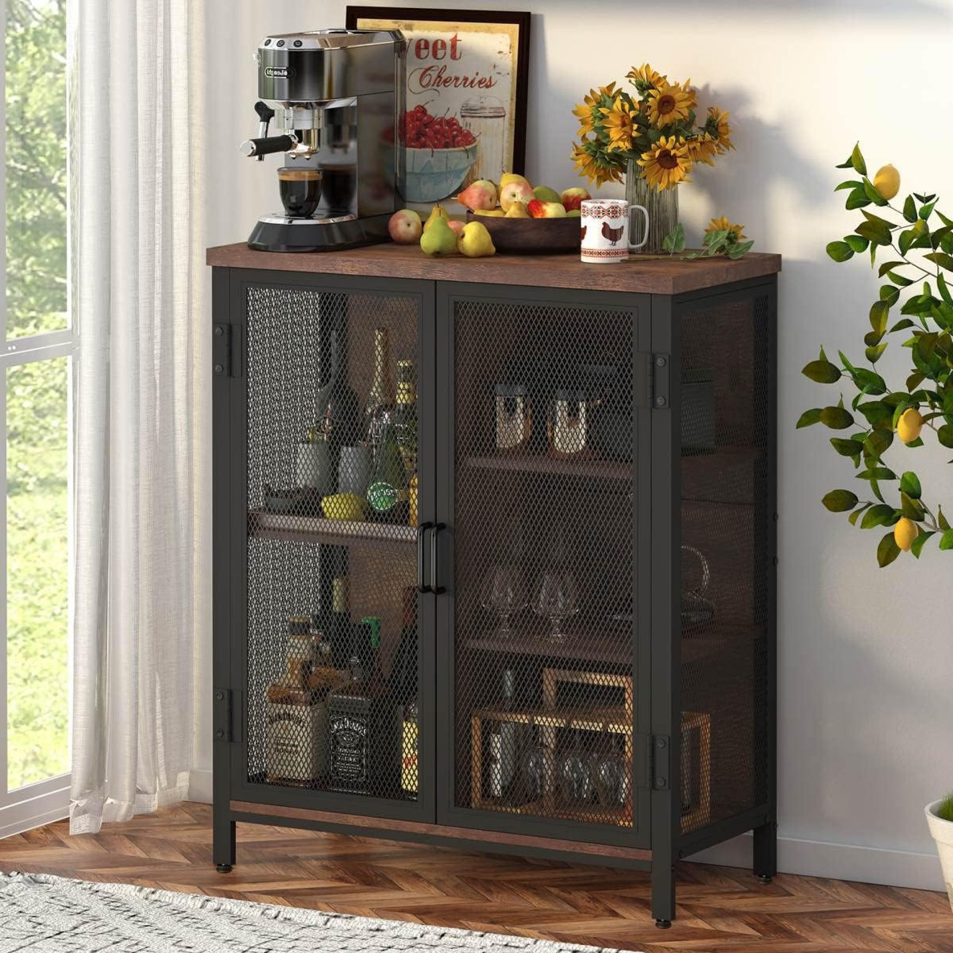 BON AUGURE Coffee Bar Cabinet for Liquor, Small Storage Cabinet for Home Kitchen, Farmhouse Buffet Sideboard Table Station, Industrial Alcohol Cabinets for Dining Living Room (Rustic Oak, 2 Doors) BON AUGURE Coffee Bar Cabinet for Liquor, Small Storage Cabinet for Home Kitchen, Farmhouse Buffet Sideboard Table Station, Industrial Alcohol Cabinets for Dining Living Room (Rustic Oak, 2 Doors)