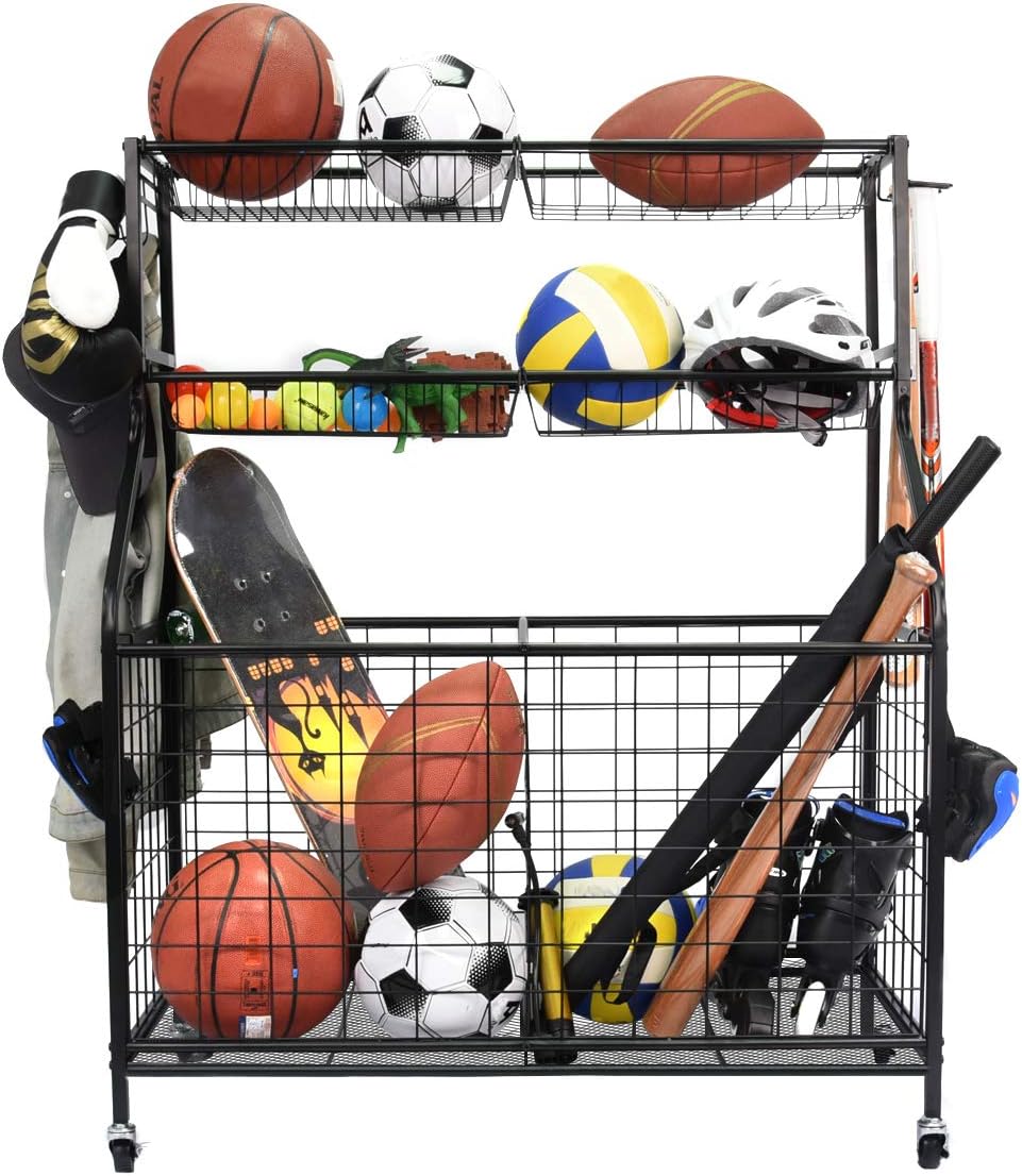Kinghouse Garage Sports Equipment Organizer, Ball Storage Rack, Ball Storage Garage, Garage Organizer, Rolling Sports Ball Storage Cart, Steel, Black Kinghouse Garage Sports Equipment Organizer, Ball Storage Rack, Ball Storage Garage, Garage Organizer, Rolling Sports Ball Storage Cart, Steel, Black