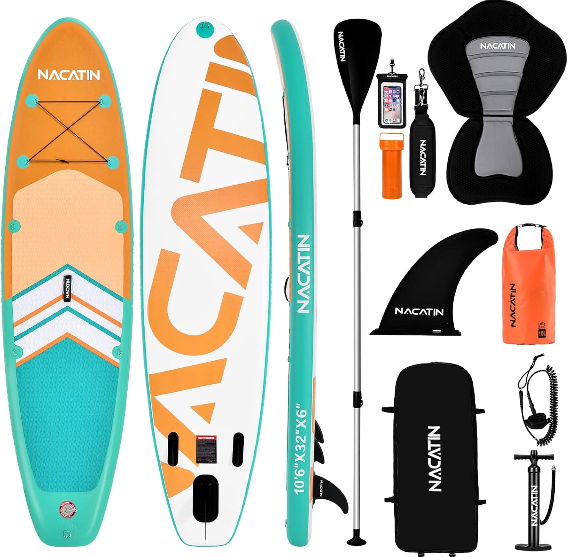 NACATIN Inflatable Stand Up Paddle Board with Kayak Seat,10’6″Upgrade Version Blow Up Paddle Boards for Adults with Premium SUP Accessories&Backpack,Adjustable Paddle,Camera Mount,Fins,Hand Pump NACATIN Inflatable Stand Up Paddle Board with Kayak Seat,10’6″Upgrade Version Blow Up Paddle Boards for Adults with Premium SUP Accessories&Backpack,Adjustable Paddle,Camera Mount,Fins,Hand Pump