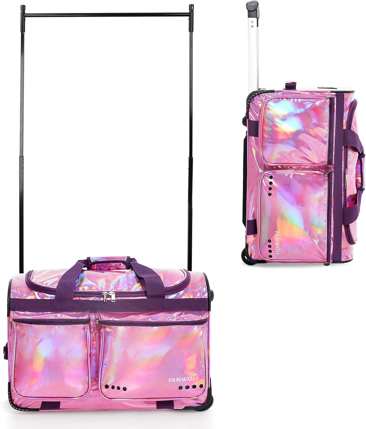 Fanwoli 23″ Dance Bag with Garment Rack | Prism-Glowing Collection | Waterproof Iridescent Fabric | Ideal Competition Duffle Bag for Dancer Cheerleader Little Princess | Laser Purple Fanwoli 23″ Dance Bag with Garment Rack | Prism-Glowing Collection | Waterproof Iridescent Fabric | Ideal Competition Duffle Bag for Dancer Cheerleader Little Princess | Laser Purple