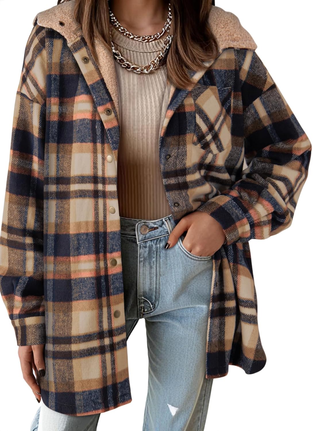Dokotoo Women’s Flannel Hooded Plaid 2024 Shacket Thick Coat Winter Coat for Warmth Button down Warm and Fuzzy Fleece Jacket Dokotoo Women’s Flannel Hooded Plaid 2024 Shacket Thick Coat Winter Coat for Warmth Button down Warm and Fuzzy Fleece Jacket