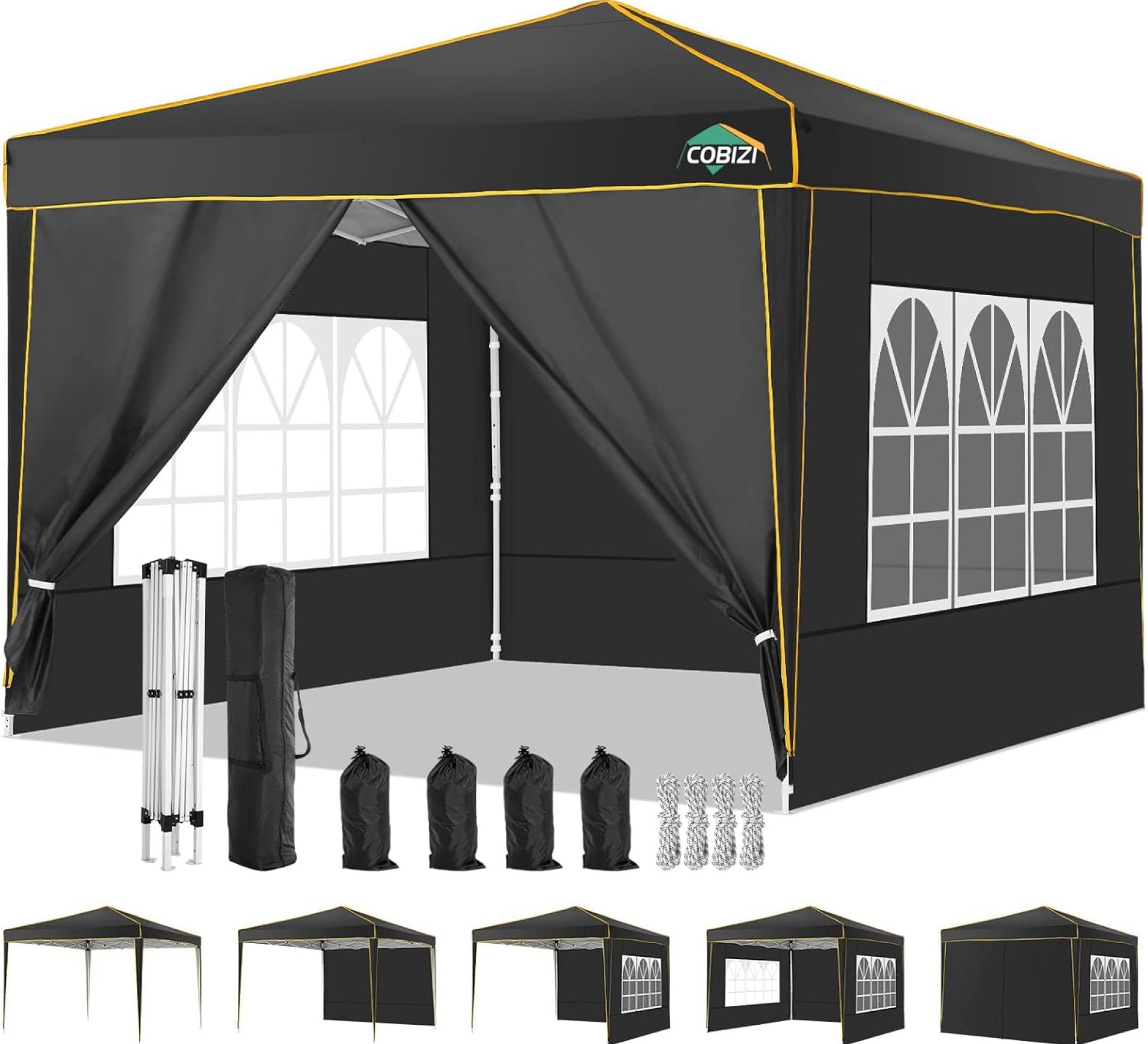 COBIZI 10×10 Pop up Canopy, Canopy Tent Gazebos, Ez up Canopy 10×10 for Parties Beach Camping Party Event Shelter Sun Shade with 4 Sidewalls & Carry Bag 4 Stakes & Ropes & Sandbags, Black COBIZI 10×10 Pop up Canopy, Canopy Tent Gazebos, Ez up Canopy 10×10 for Parties Beach Camping Party Event Shelter Sun Shade with 4 Sidewalls & Carry Bag 4 Stakes & Ropes & Sandbags, Black