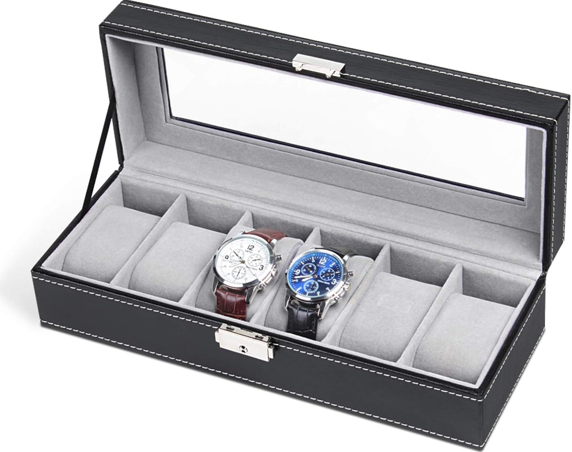 NEX 6 Slots Watch Box Organizer for Men, Black Watch Holder Stand Display Storage Case NEX 6 Slots Watch Box Organizer for Men, Black Watch Holder Stand Display Storage Case