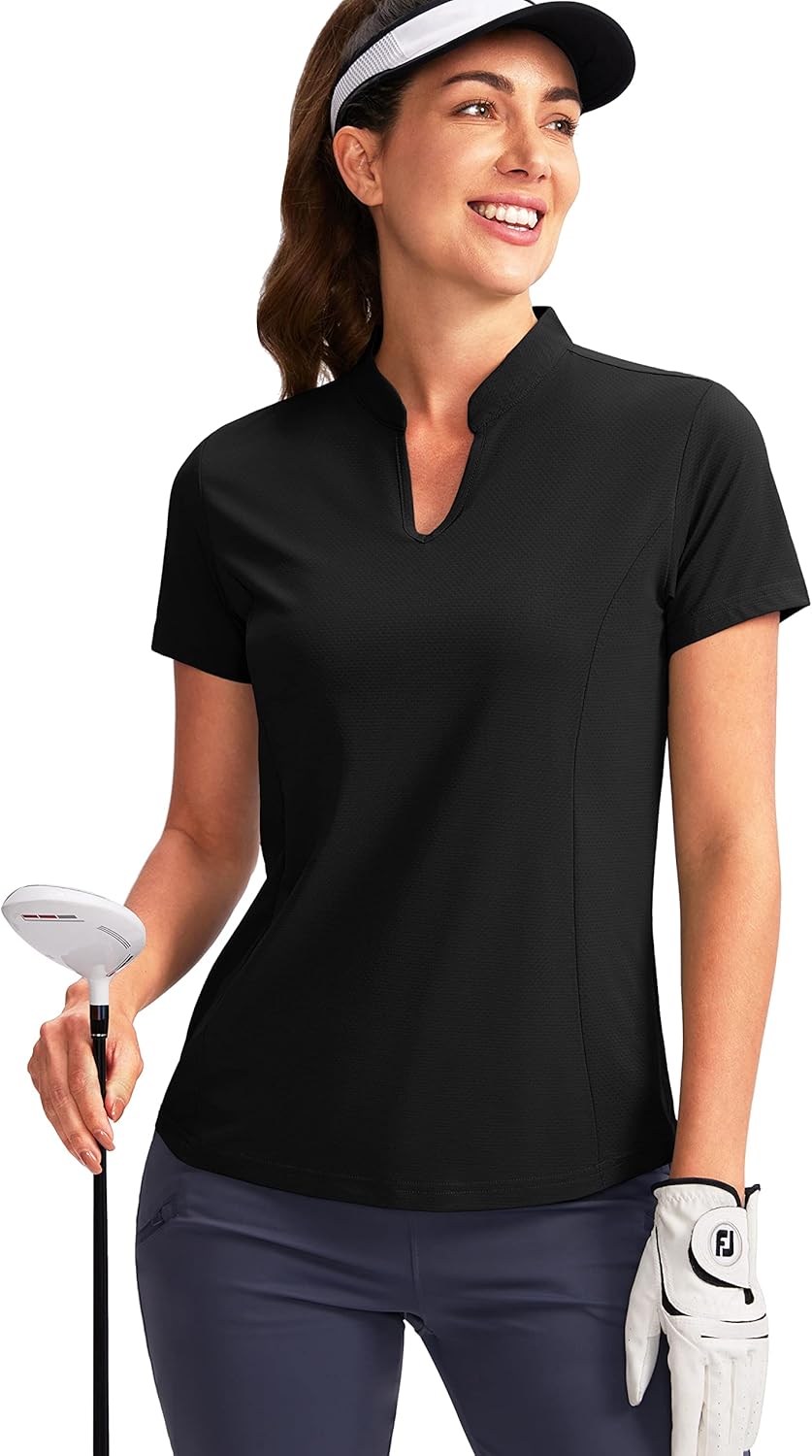 Obla Women’s Golf Polo Shirt V-Neck Short Sleeve Collarless Quick Dry Tennis Running T Shirt Golf Tops for Women Obla Women’s Golf Polo Shirt V-Neck Short Sleeve Collarless Quick Dry Tennis Running T Shirt Golf Tops for Women