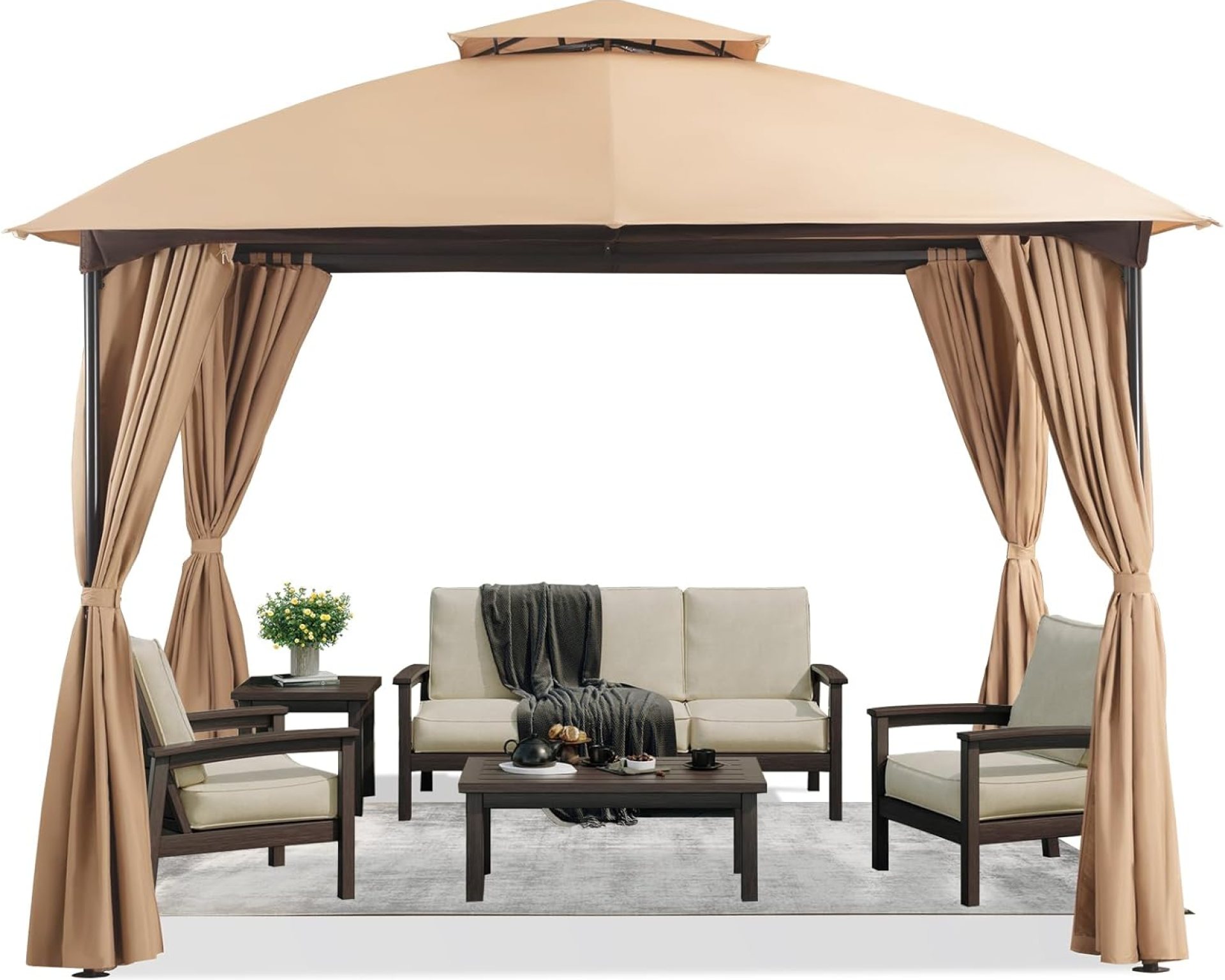 LAUSAINT HOME Patio Arc Gazebo Outdoor Canopy Tent 10’x10′, Party Tent Shelter with Curtains & Expansion Bolts and Wind-Resistant Ropes for Patios, Garden, Backyard and Lawn, Khaki LAUSAINT HOME Patio Arc Gazebo Outdoor Canopy Tent 10’x10′, Party Tent Shelter with Curtains & Expansion Bolts and Wind-Resistant Ropes for Patios, Garden, Backyard and Lawn, Khaki
