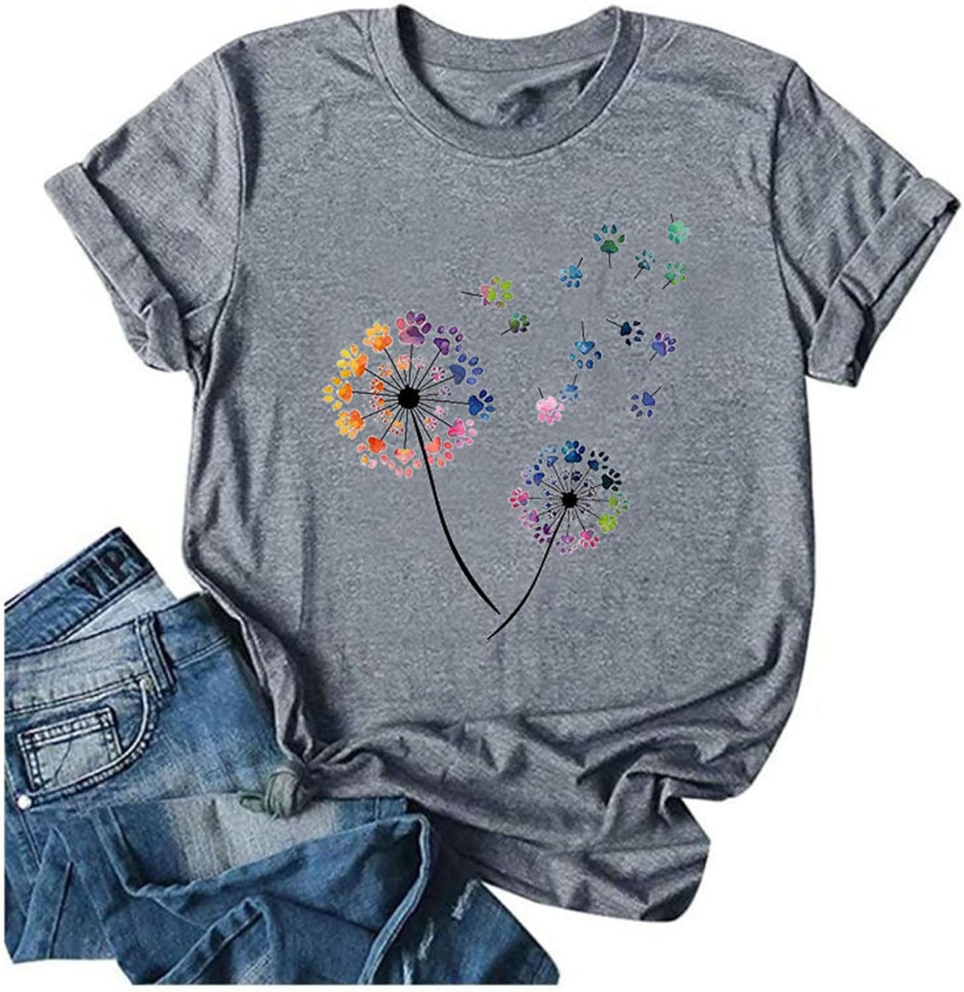 Anbech Womens Dandelion Graphic T-Shirts Teen Girls Cute Sunflower Print Casual Tee Tops Anbech Womens Dandelion Graphic T-Shirts Teen Girls Cute Sunflower Print Casual Tee Tops