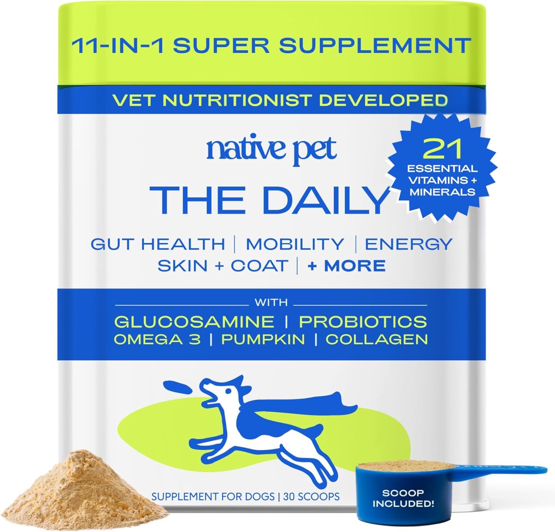 Native Pet Dog Vitamins & Supplements – 30 Scoops – 11-in-1 Multivitamin for Dogs with 21 Supplements & Vitamins – Nutritious Food Topper Powder – Pet Health & Puppy Essentials Native Pet Dog Vitamins & Supplements – 30 Scoops – 11-in-1 Multivitamin for Dogs with 21 Supplements & Vitamins – Nutritious Food Topper Powder – Pet Health & Puppy Essentials
