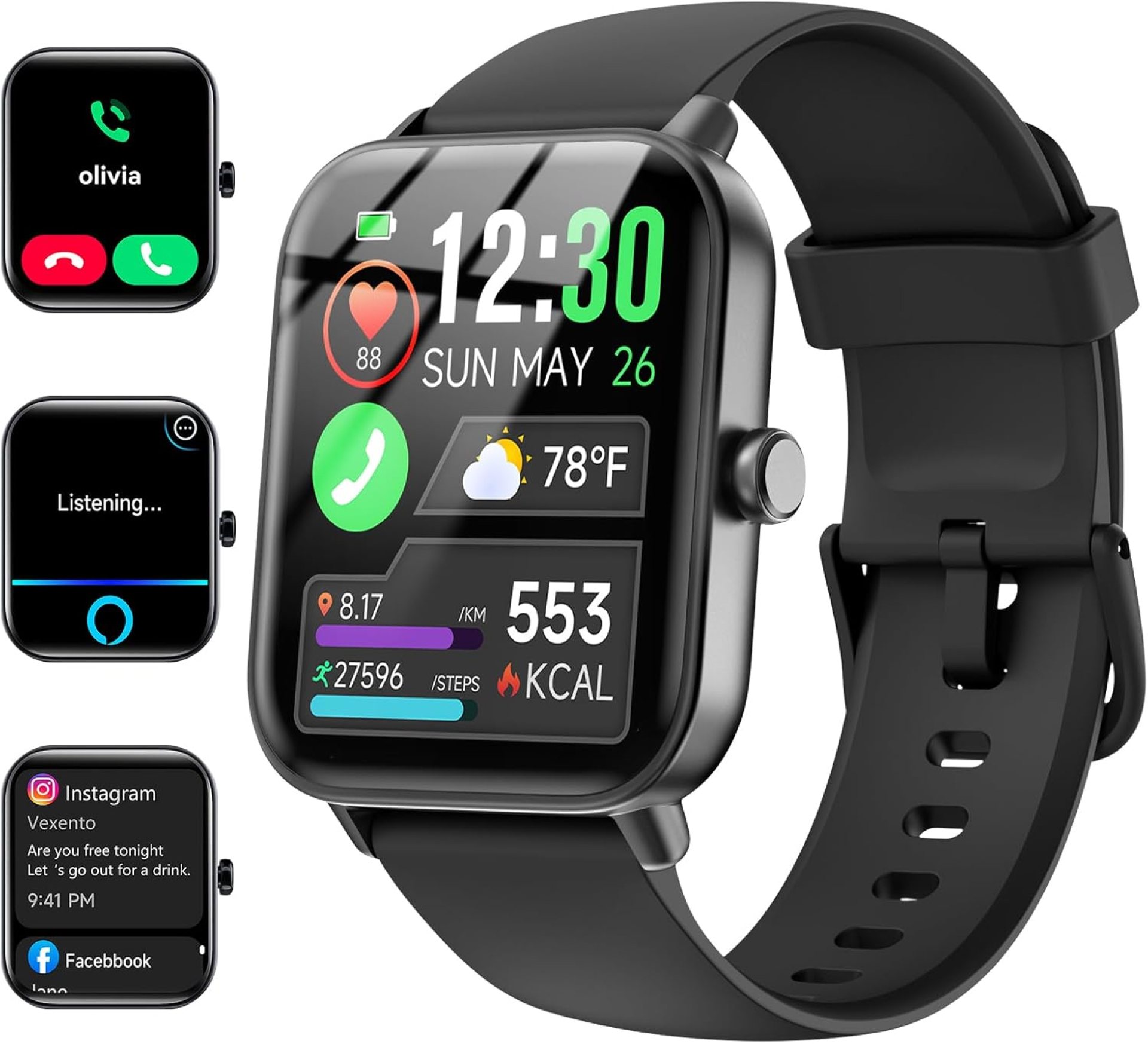 Smartwatch for Men Women, Alexa Built-in, 1.8″ Fitness Tracker, IP68 Waterproof Smartwatch for Android & iPhone with Bluetooth Call (Answer/Make), Heart Rate/SpO2/Sleep Monitor/Pedometer, Black Smartwatch for Men Women, Alexa Built-in, 1.8″ Fitness Tracker, IP68 Waterproof Smartwatch for Android & iPhone with Bluetooth Call (Answer/Make), Heart Rate/SpO2/Sleep Monitor/Pedometer, Black