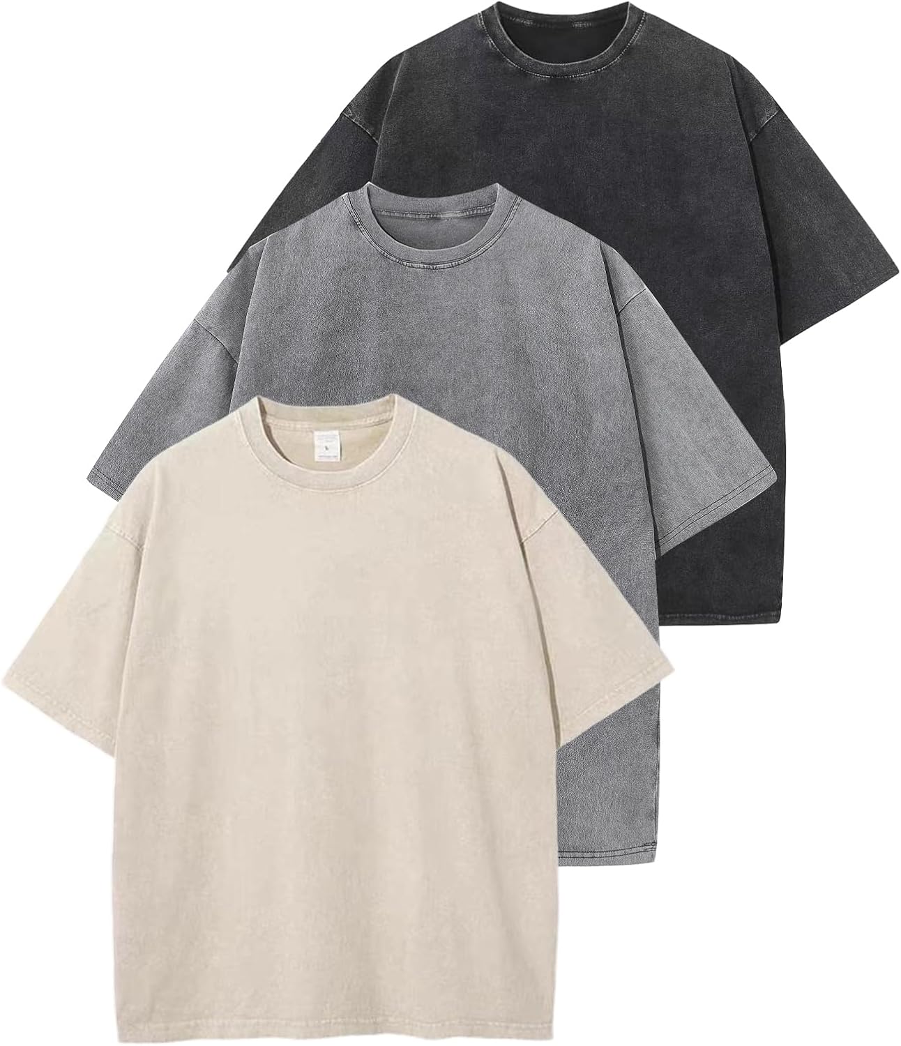 Arssm 3 Pack Men Oversized T Shirts Vintage Tee Loose Fit Short Sleeve Casual Streetwear Baggy Washed Unisex Tops Arssm 3 Pack Men Oversized T Shirts Vintage Tee Loose Fit Short Sleeve Casual Streetwear Baggy Washed Unisex Tops
