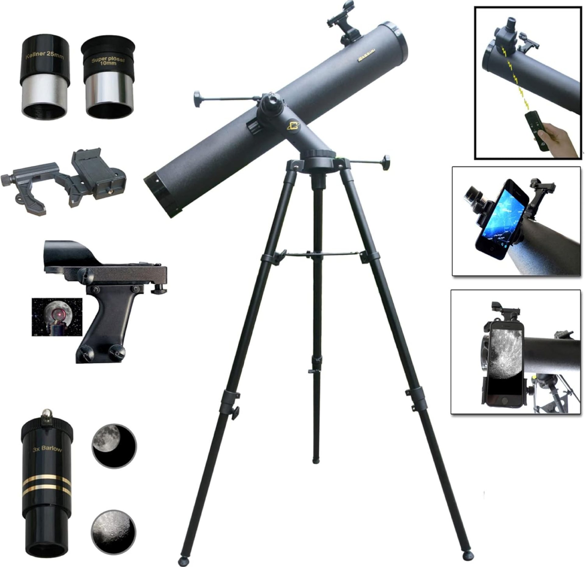 Cassini 1000mm X 120mm Reflector Telescope w/Smartphone Adapter and Electronic Hands Free Focuser Cassini 1000mm X 120mm Reflector Telescope w/Smartphone Adapter and Electronic Hands Free Focuser