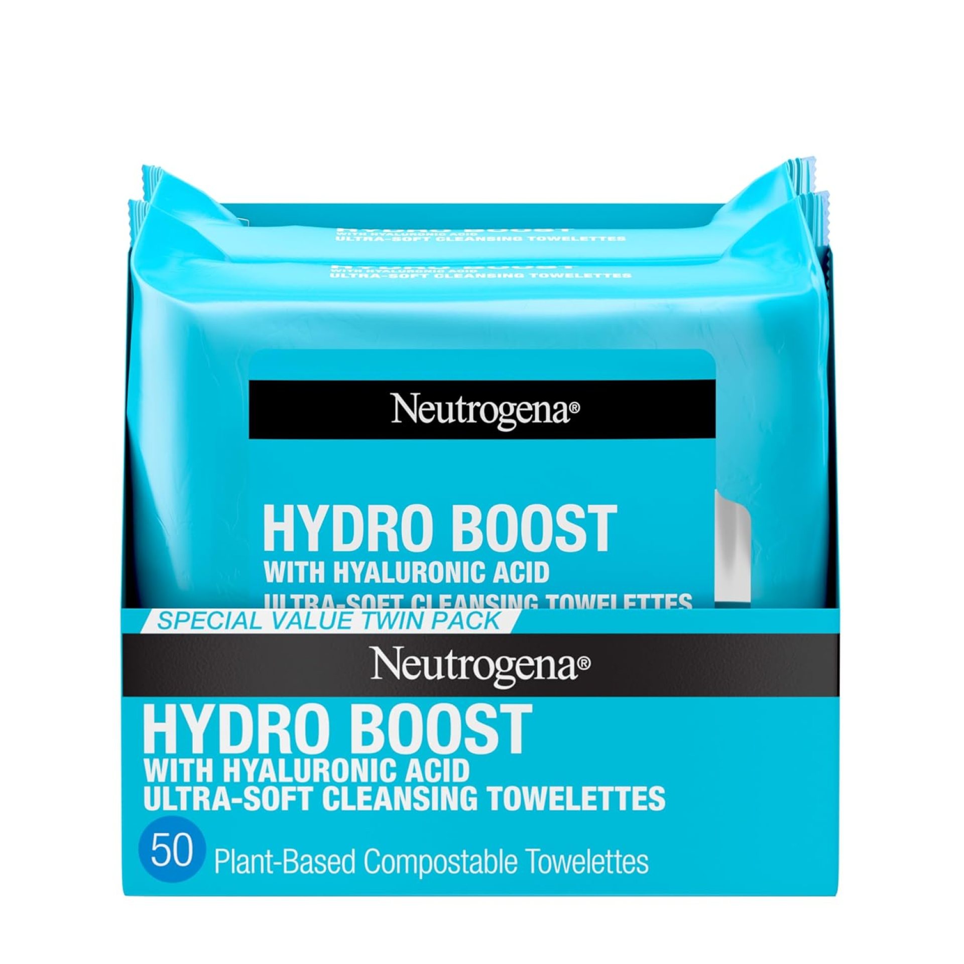 Neutrogena Hydro Boost Face Wipes + Hyaluronic Acid, Hydrating Makeup Remover Wipes Remove Dirt & Waterproof Makeup, Hypoallergenic, 100% Plant-Based Cloth, 2 x 25 ct Neutrogena Hydro Boost Face Wipes + Hyaluronic Acid, Hydrating Makeup Remover Wipes Remove Dirt & Waterproof Makeup, Hypoallergenic, 100% Plant-Based Cloth, 2 x 25 ct