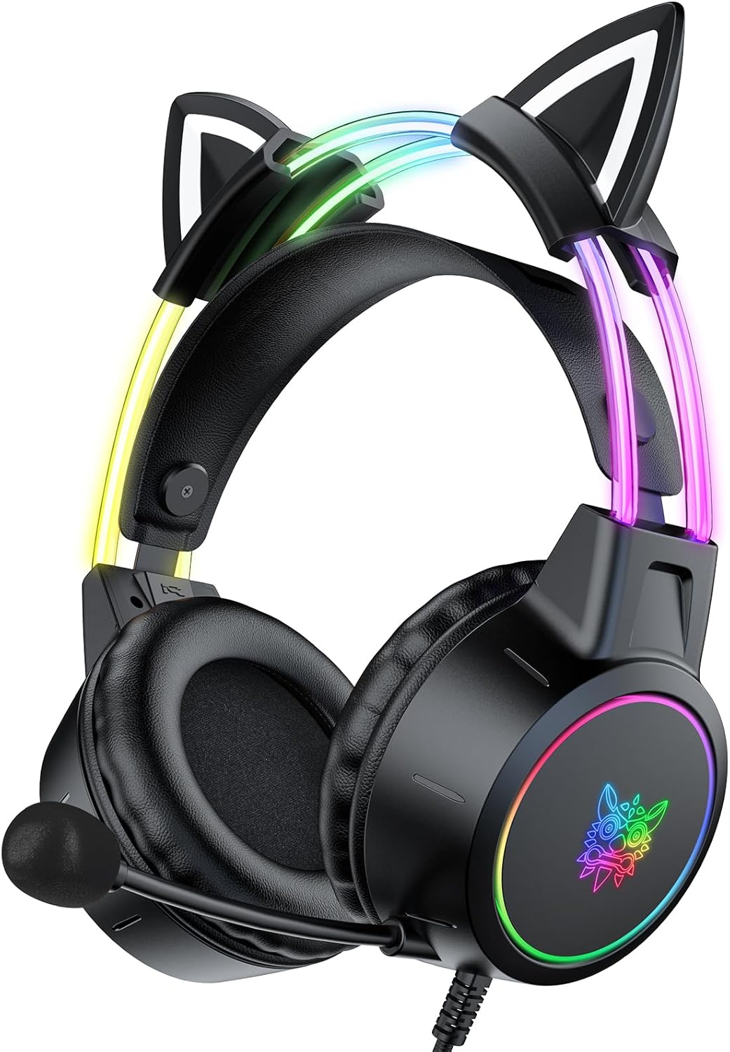 Lightweight Gaming Headset with Detachable Cat Ears, RGB Lighting, Wired Over Ear Headphones with Mic for PC, PS4, PS5, Xbox, Switch, Stereo Surround Sound, Self-Adjusting Headband Lightweight Gaming Headset with Detachable Cat Ears, RGB Lighting, Wired Over Ear Headphones with Mic for PC, PS4, PS5, Xbox, Switch, Stereo Surround Sound, Self-Adjusting Headband